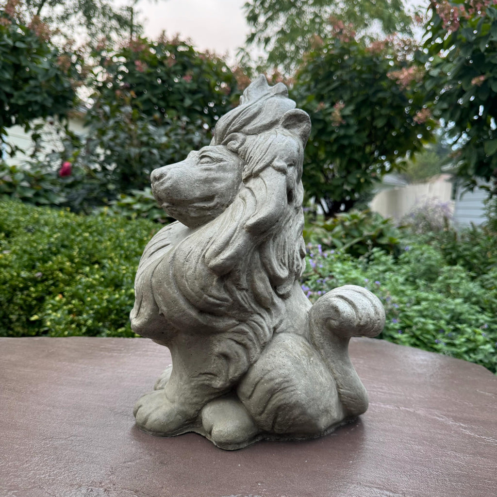 Sitting Concrete Lion Statue 16 Inch Garden Sculpture Outdoor Decor Lawn Ornament Animal Figure Yard Art