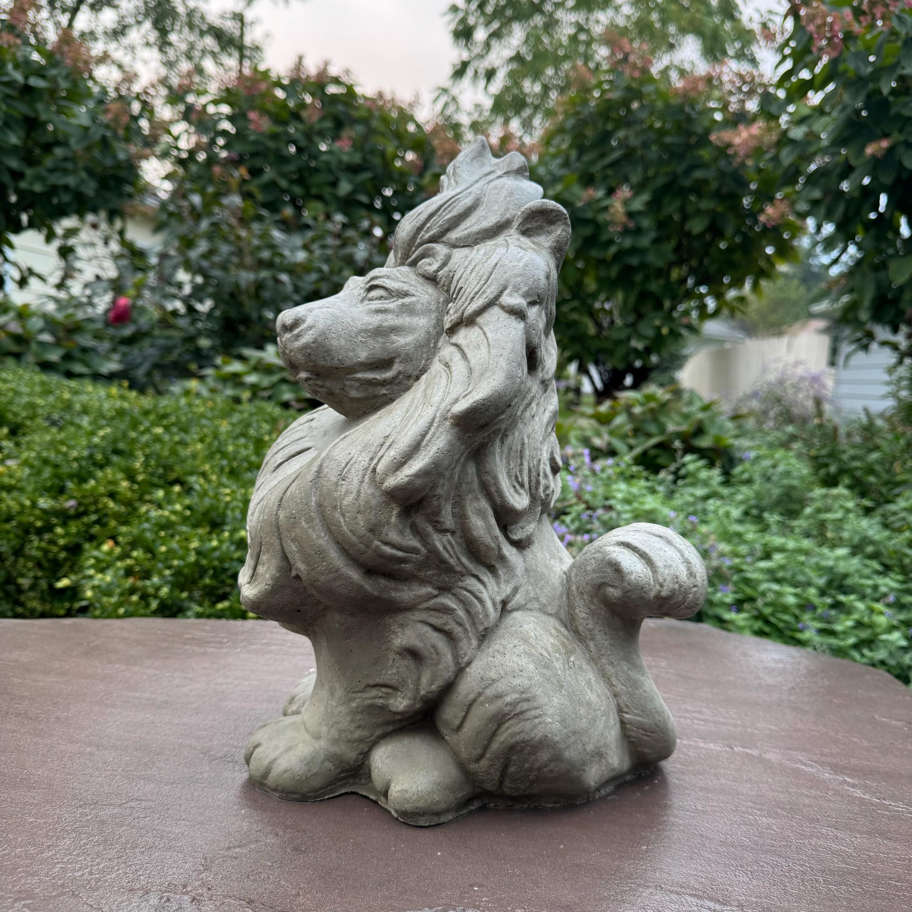 Sitting Concrete Lion Statue 16 Inch Garden Sculpture Outdoor Decor Lawn Ornament Animal Figure Yard Art