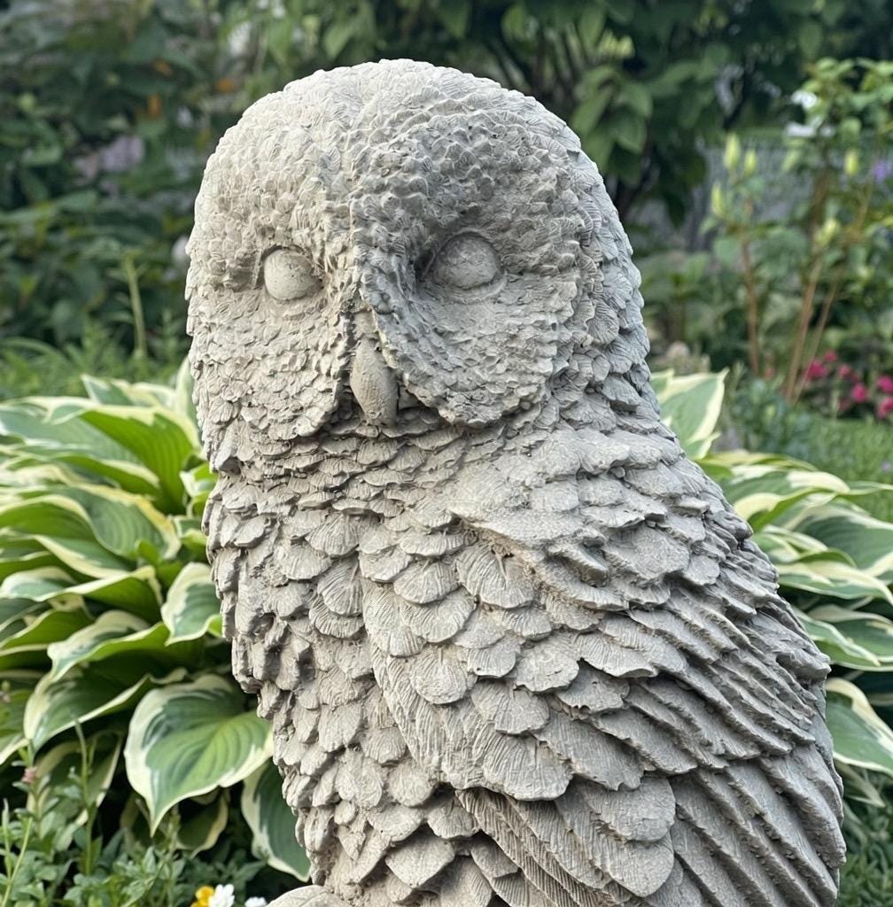 Handmade 16 Inch Concrete Owl Garden Statue Bird Sculpture Yard Decor Lawn Ornament Nature Art Gift