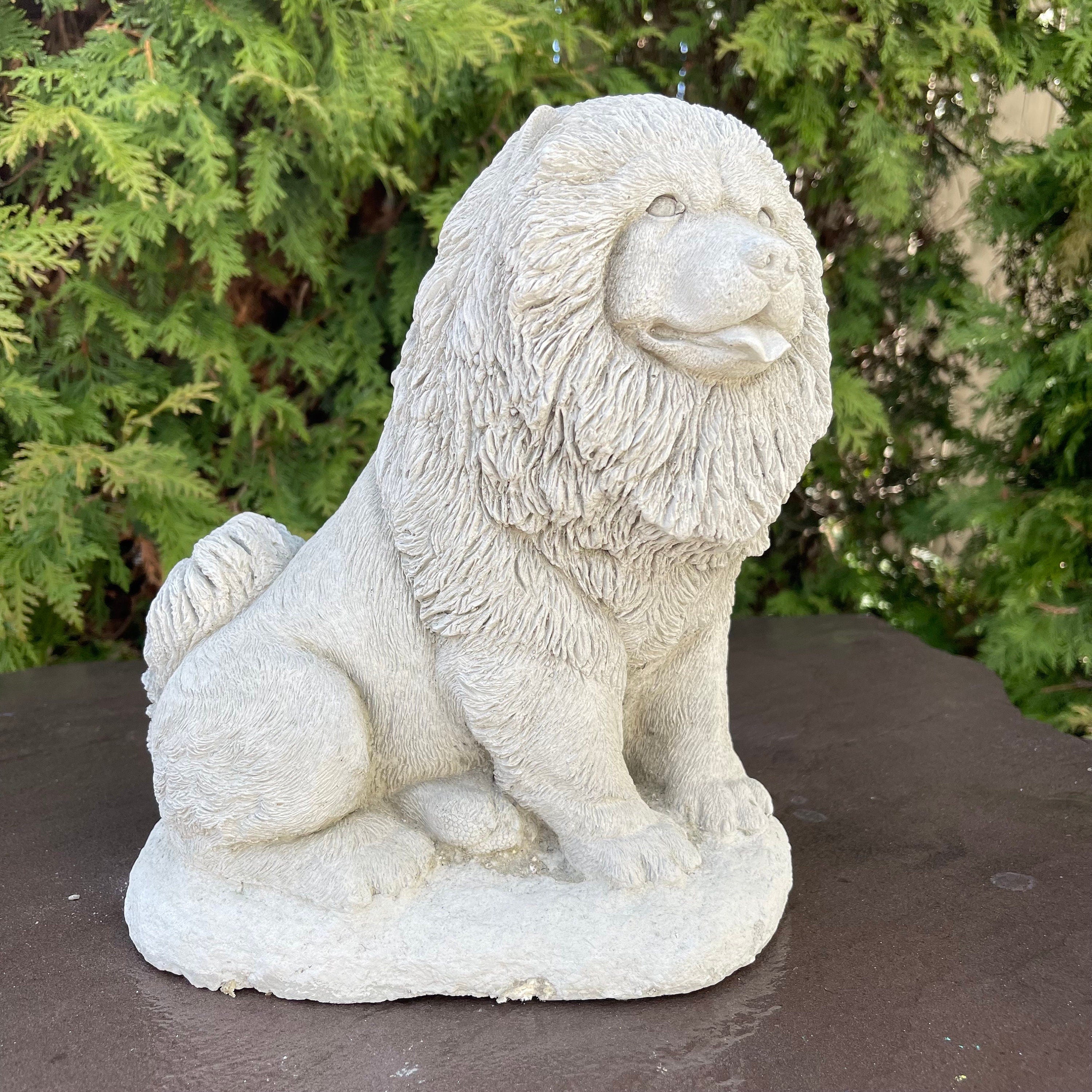 Concrete Chow Chow Garden Statue 10.5" Outdoor Dog Memorial Pet Sculpture Yard Decor