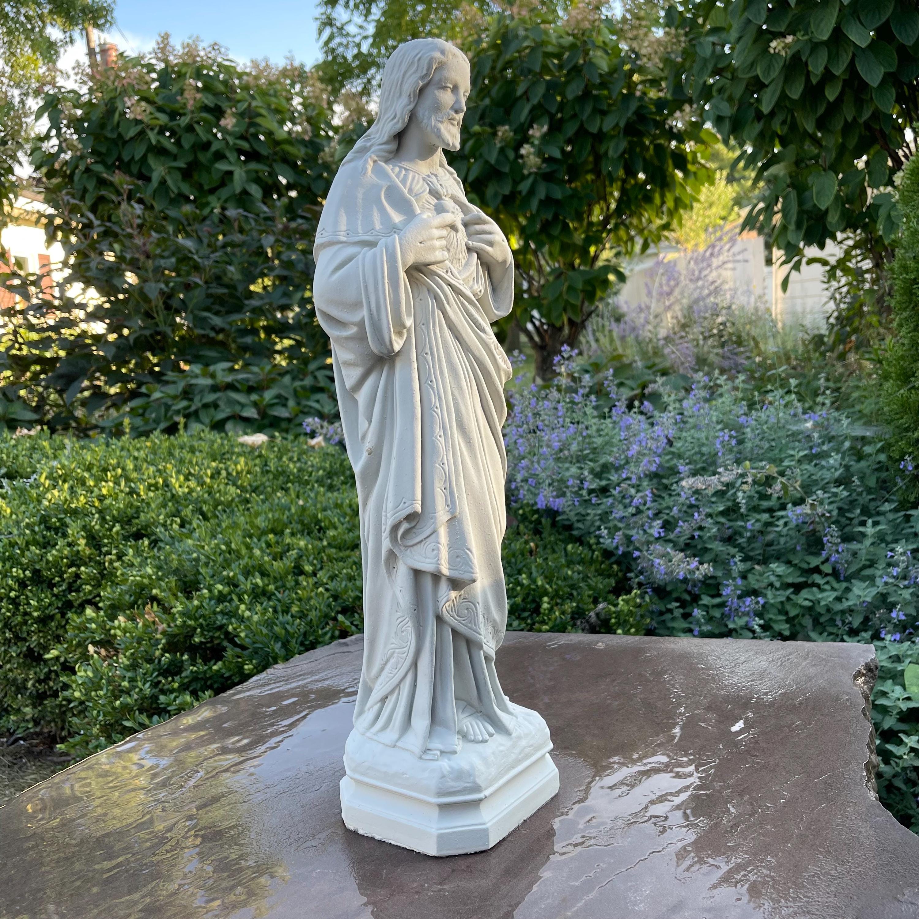 Sacred Heart Jesus Statue 20 Inch Concrete Catholic Garden Art Religious Yard Decor Sculpture Gift
