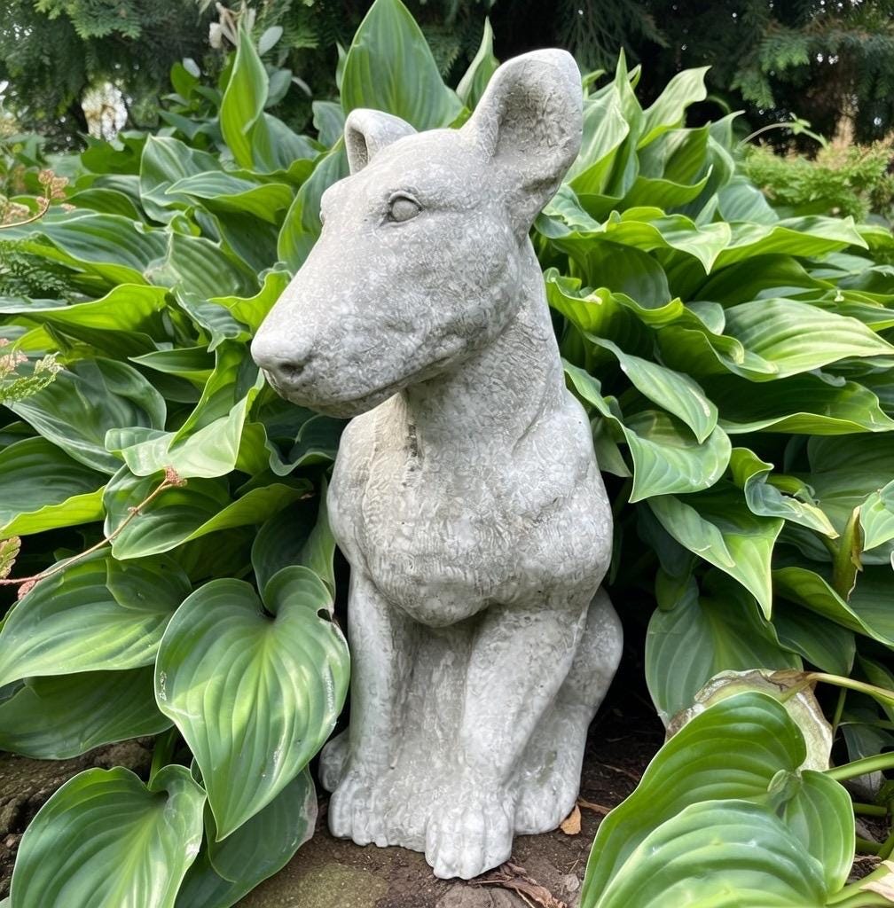Bull Terrier Garden Statue 12.5 Inch Concrete Dog Sculpture Yard Art Memorial Pet Decor
