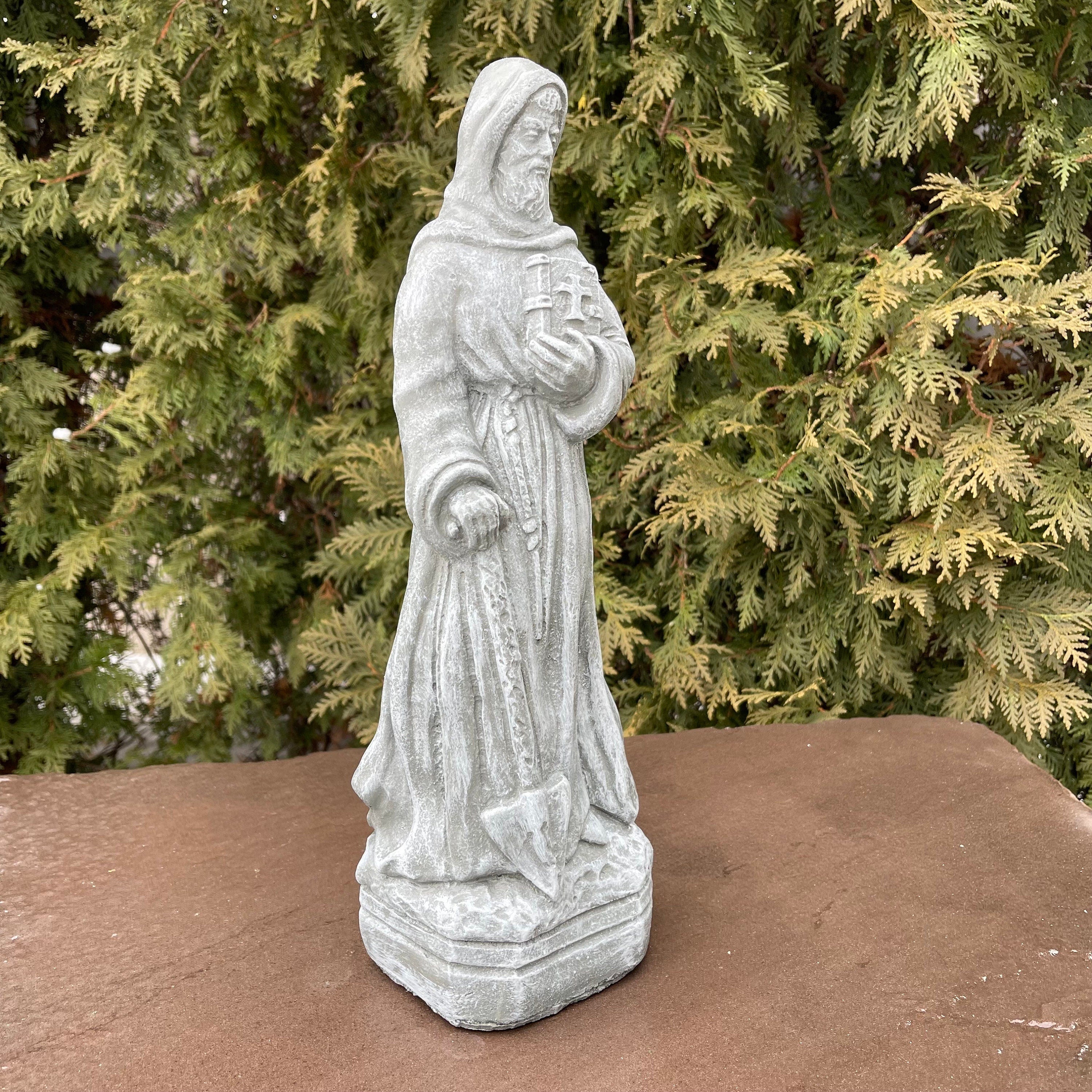 15 Inch Painted Saint Fiacre Garden Statue - Concrete Catholic Patron Sculpture Outdoor Yard Ornament Gift