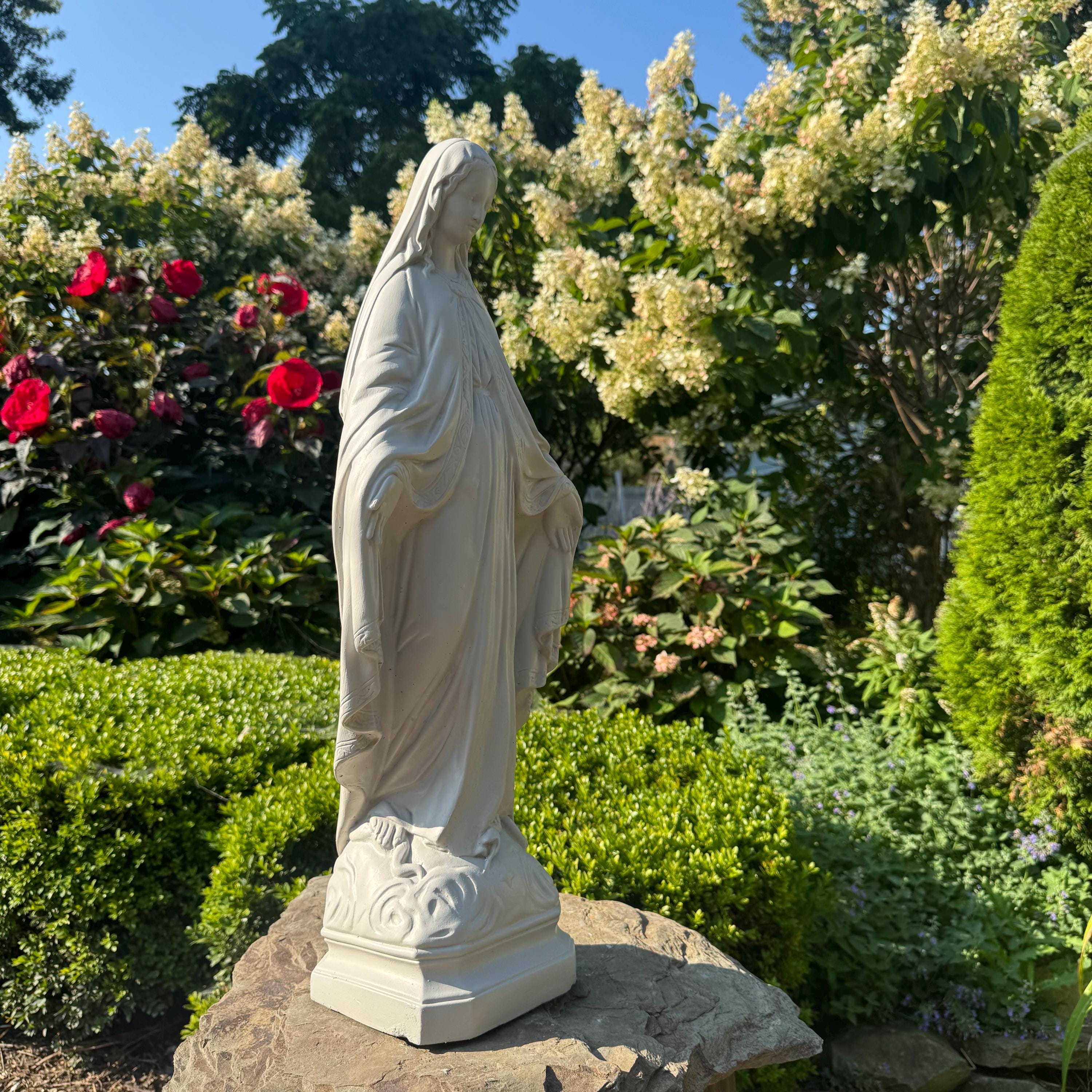 Concrete Our Lady Of Grace Garden Statue 24" Cement Mother Mary Statue Outdoor