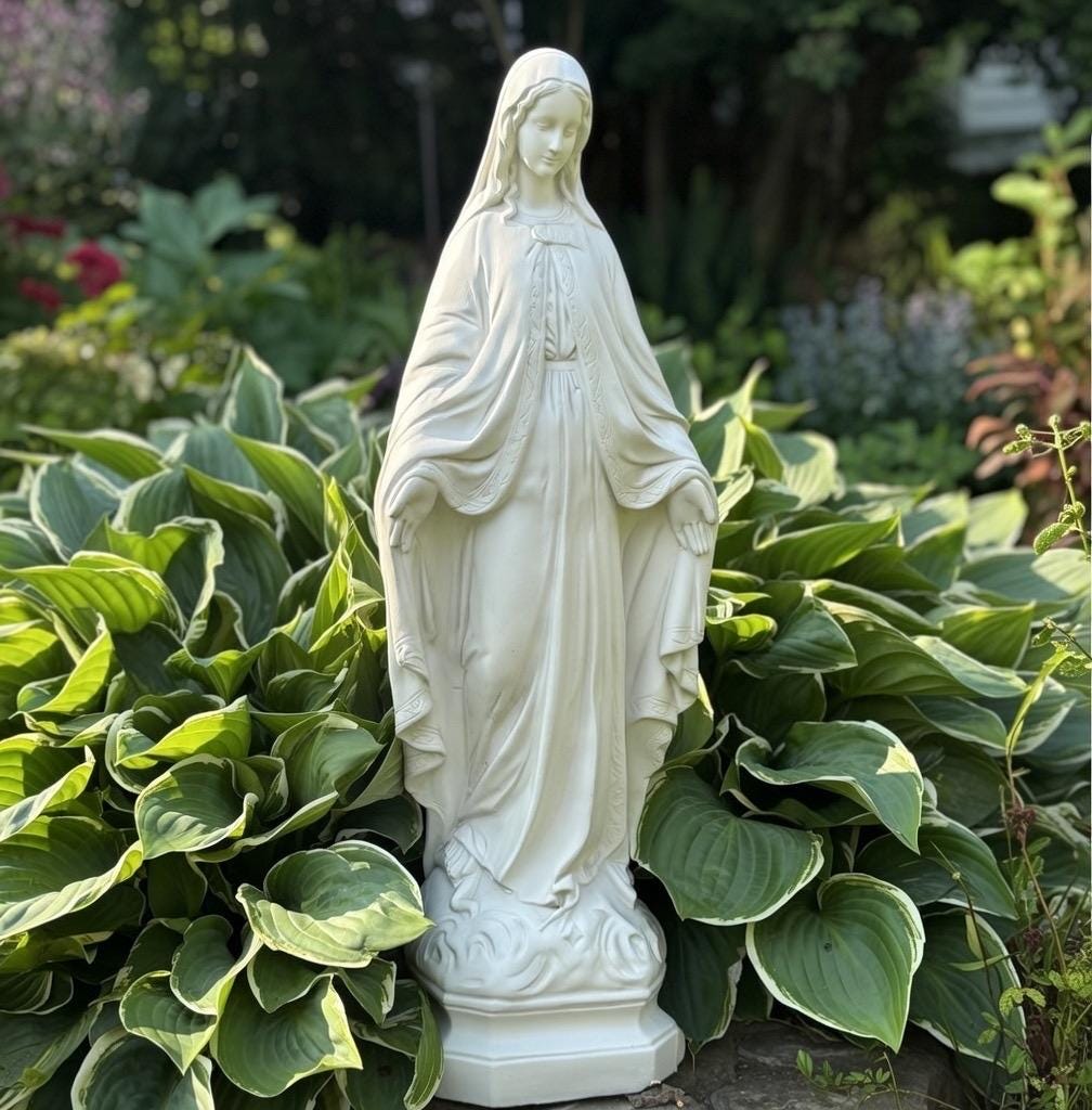 Concrete Our Lady Of Grace Garden Statue 24" Cement Mother Mary Statue Outdoor