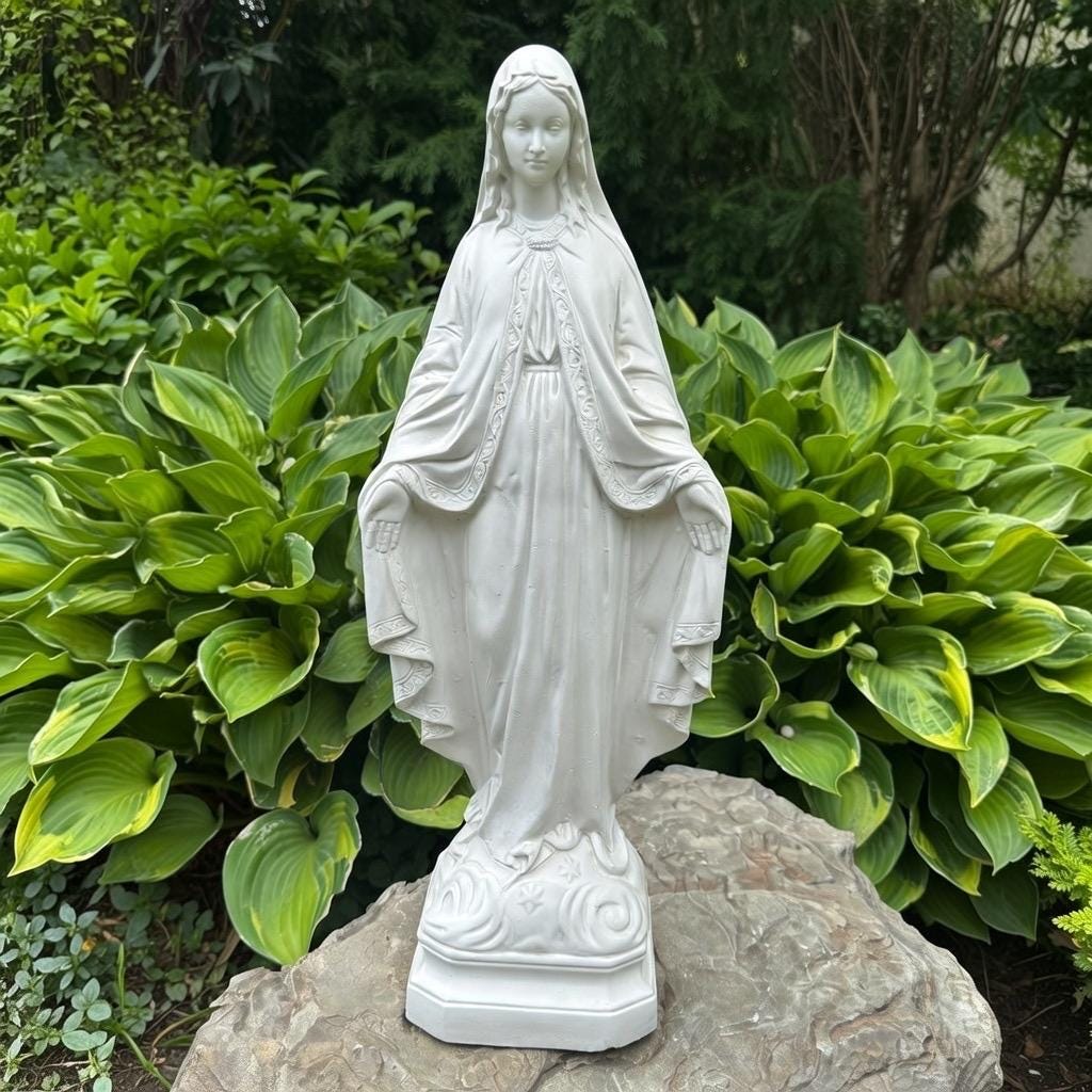 Concrete Virgin Mary Garden Statue 24" Cement Our Lady Of Grace Outdoor Statue