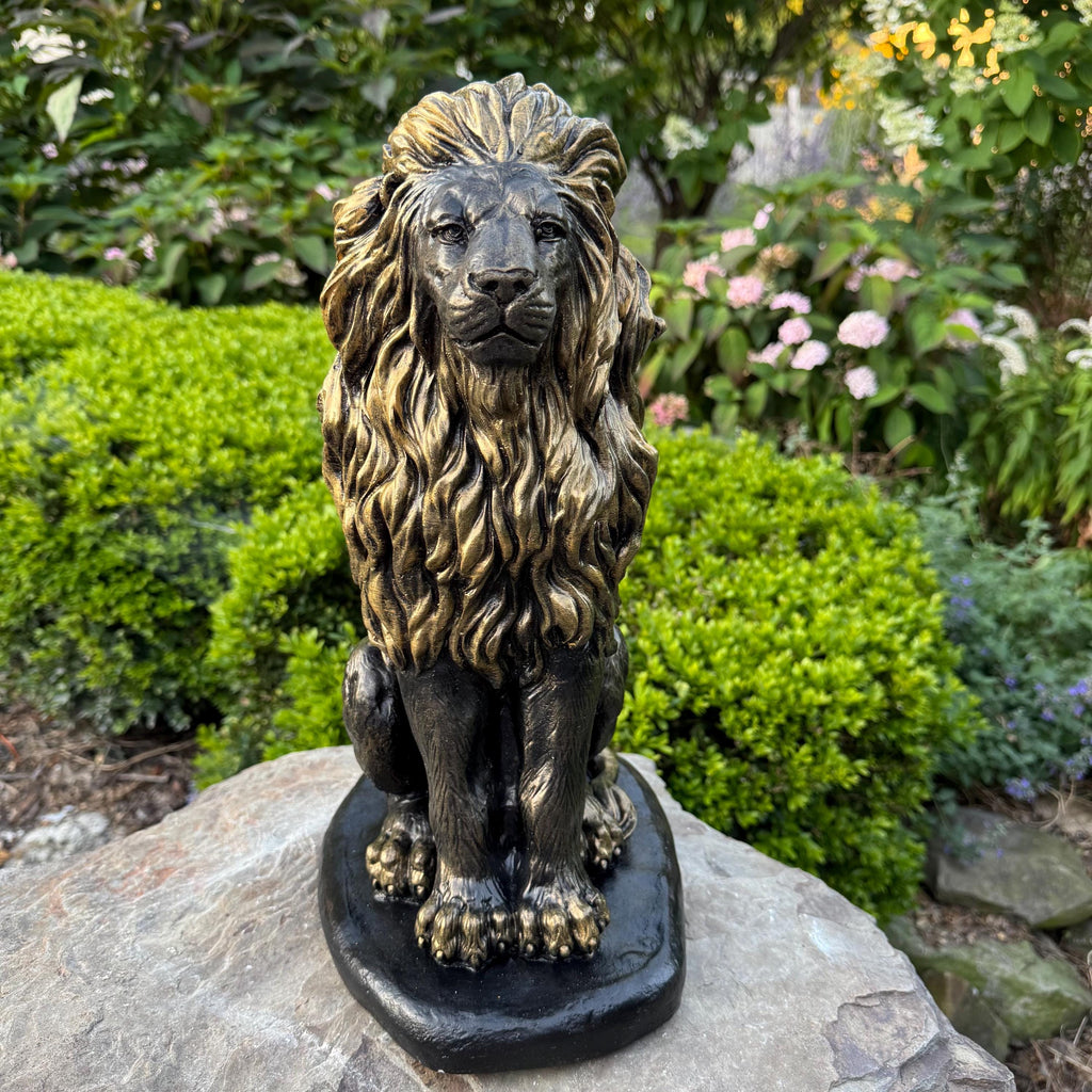 Lion Garden Statue: 16 Inch Concrete Patio Sculpture Outdoor Yard Decor Animal Art Ornament