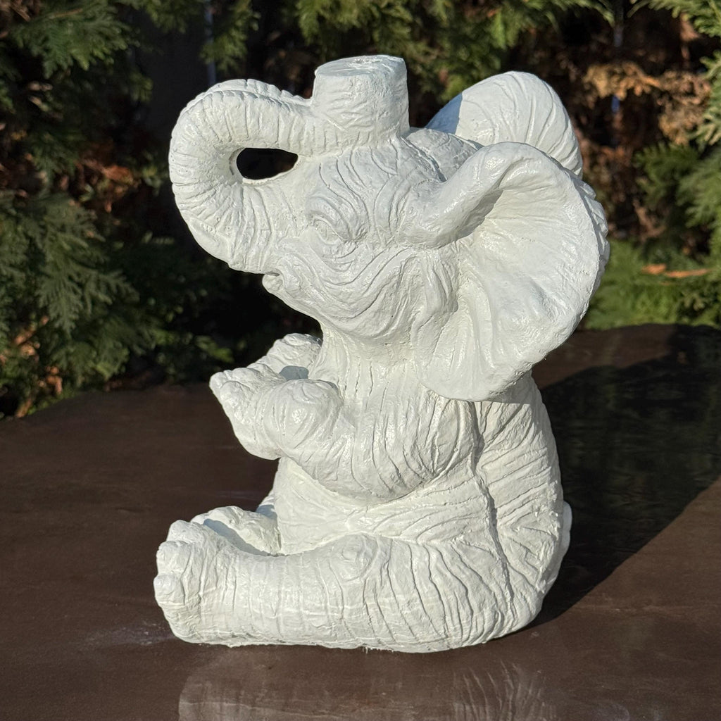 Concrete Elephant Garden Fountain Spout - 10 Inch Painted Water Feature Outdoor Statue Spitter