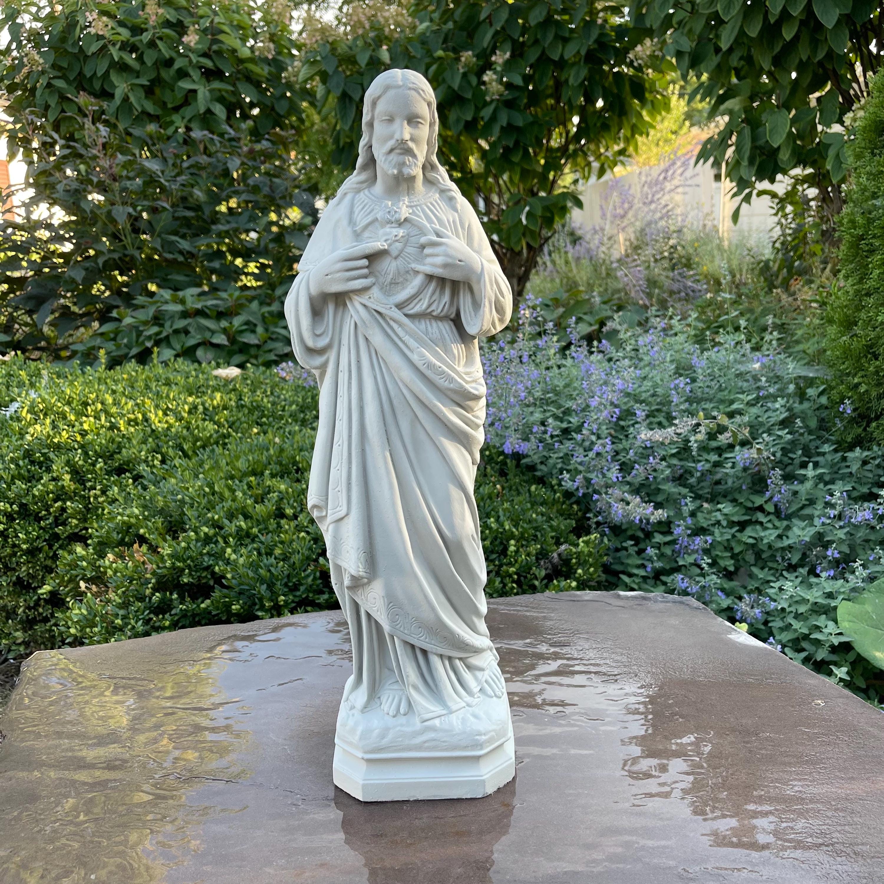 Sacred Heart Jesus Statue 20 Inch Concrete Catholic Garden Art Religious Yard Decor Sculpture Gift