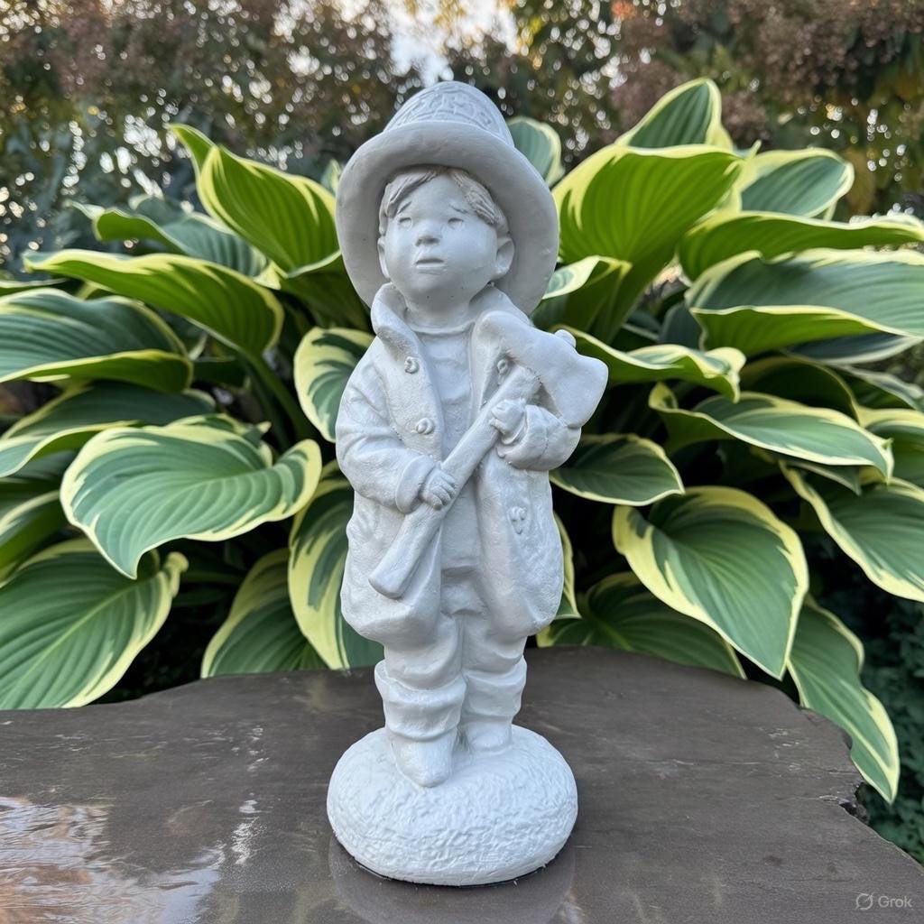 Firefighter Gift: 18" Outdoor Concrete First Responder Fireman Boy Garden Statue Yard Art Sculpture