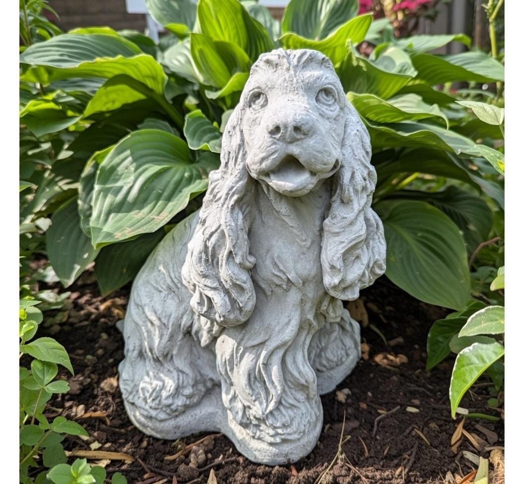 Cocker Spaniel Garden Statue 12 Inch Concrete Dog Memorial Figure Sculpture Yard Decor Pet Remembrance Ornament