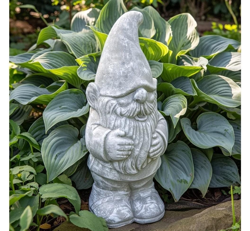 14 Inch Concrete Garden Gnome Statue - Funny Outdoor Lawn Ornament Gift with Hat for Patio Yard Decor