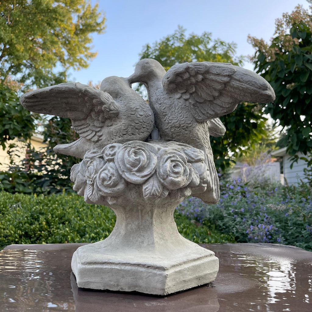 Kissing Doves Concrete Fountain Top 14" Love Birds Cement Fountain Topper