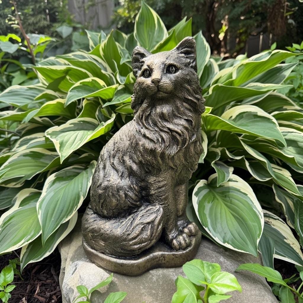 Black Cat Garden Statue 12" Black Cat Statue For Garden