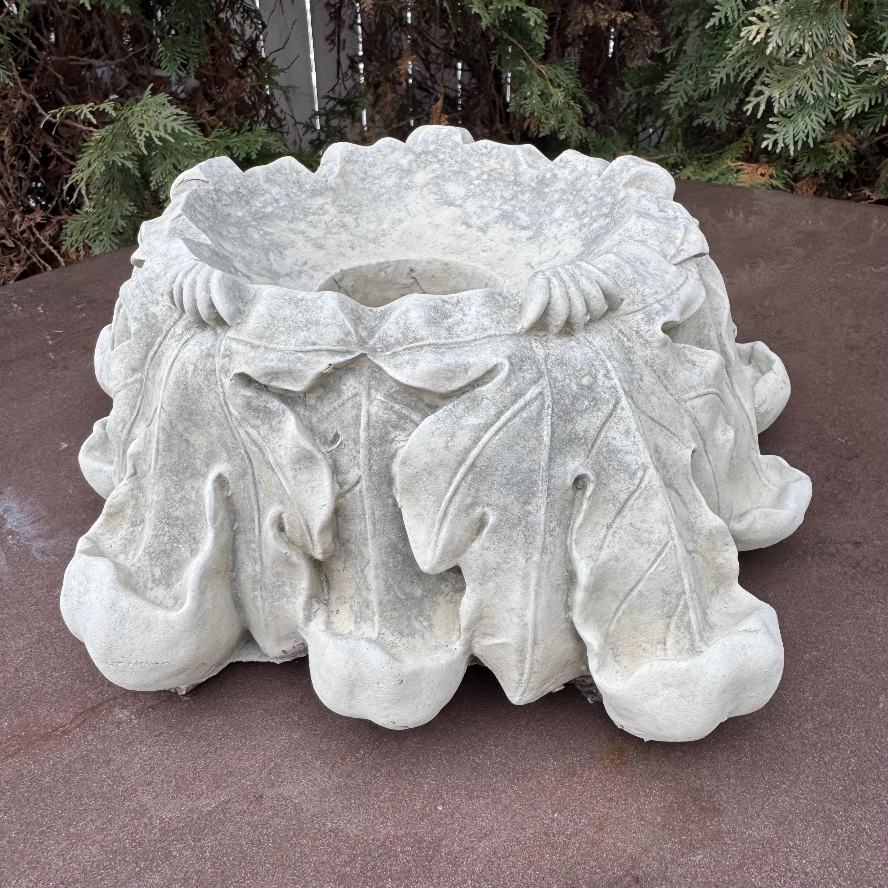 Concrete Gazing Ball Holder 12 Inch Leaf Pattern Garden Globe Stand Yard Decor Ornament