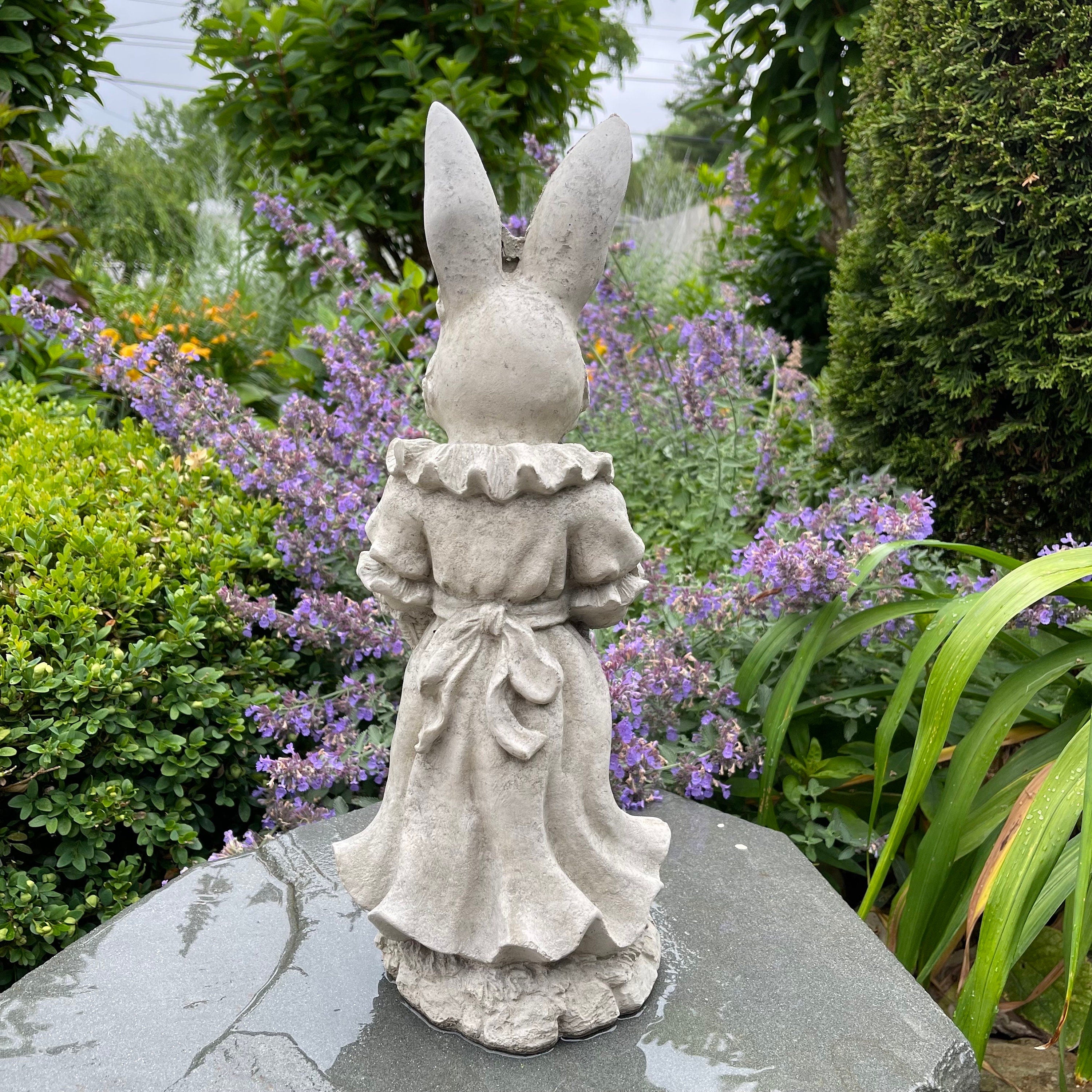Large Lily Bobtail Concrete Rabbit Garden Statue 17"