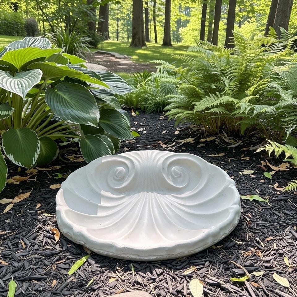 Concrete Bird Bath Bowl 18" Cement Bird Baths Near Me / Sea Shell Shape Design