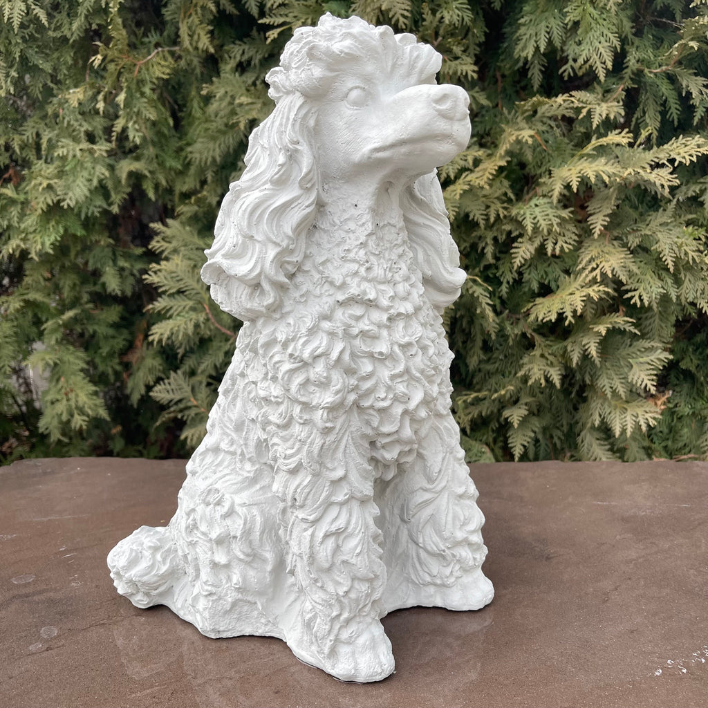 Concrete Poodle Garden Statue 14 Inch Outdoor Dog Sculpture Yard Decor Memorial Pet Art Lawn Ornament Gift