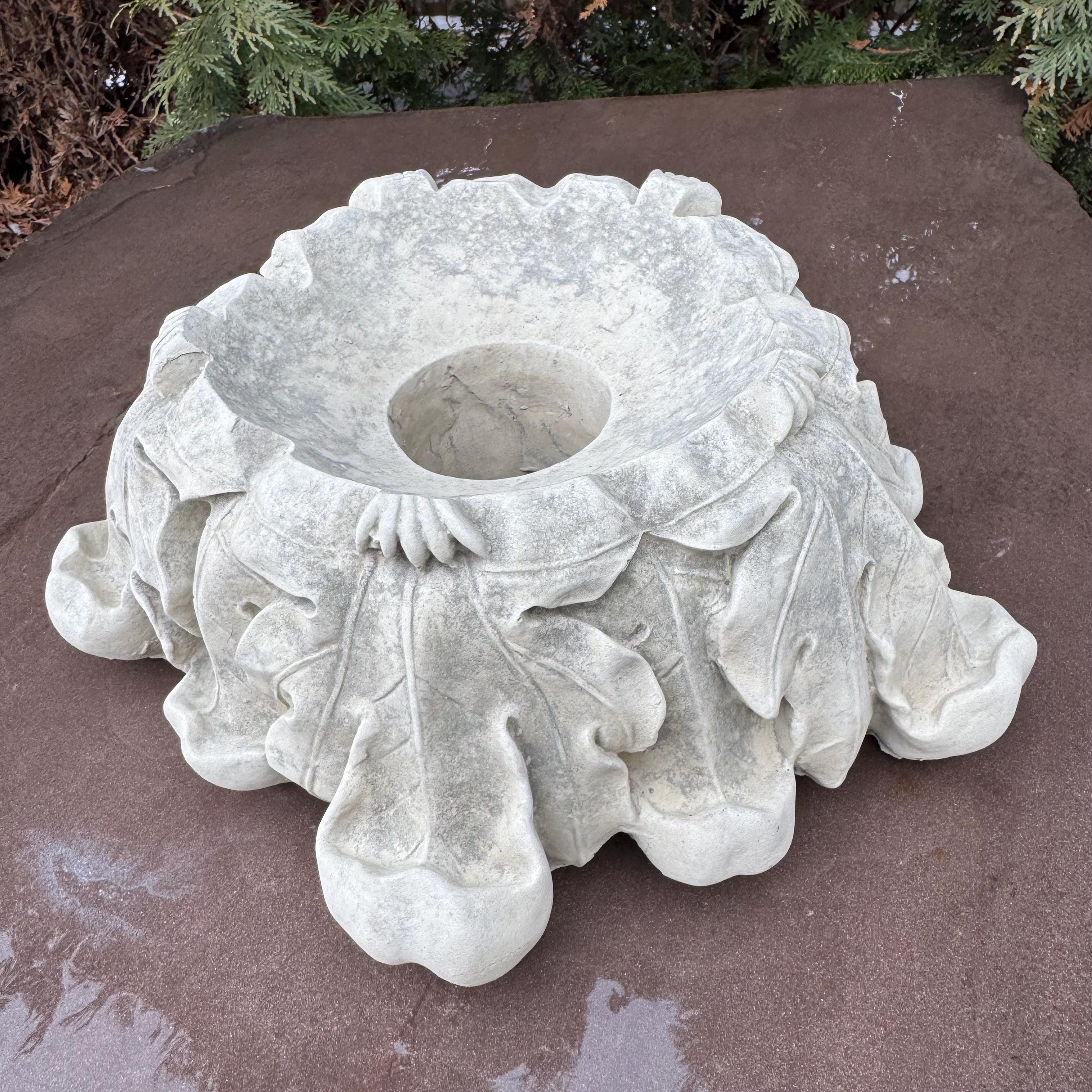 Concrete Gazing Ball Holder 12 Inch Leaf Pattern Garden Globe Stand Yard Decor Ornament