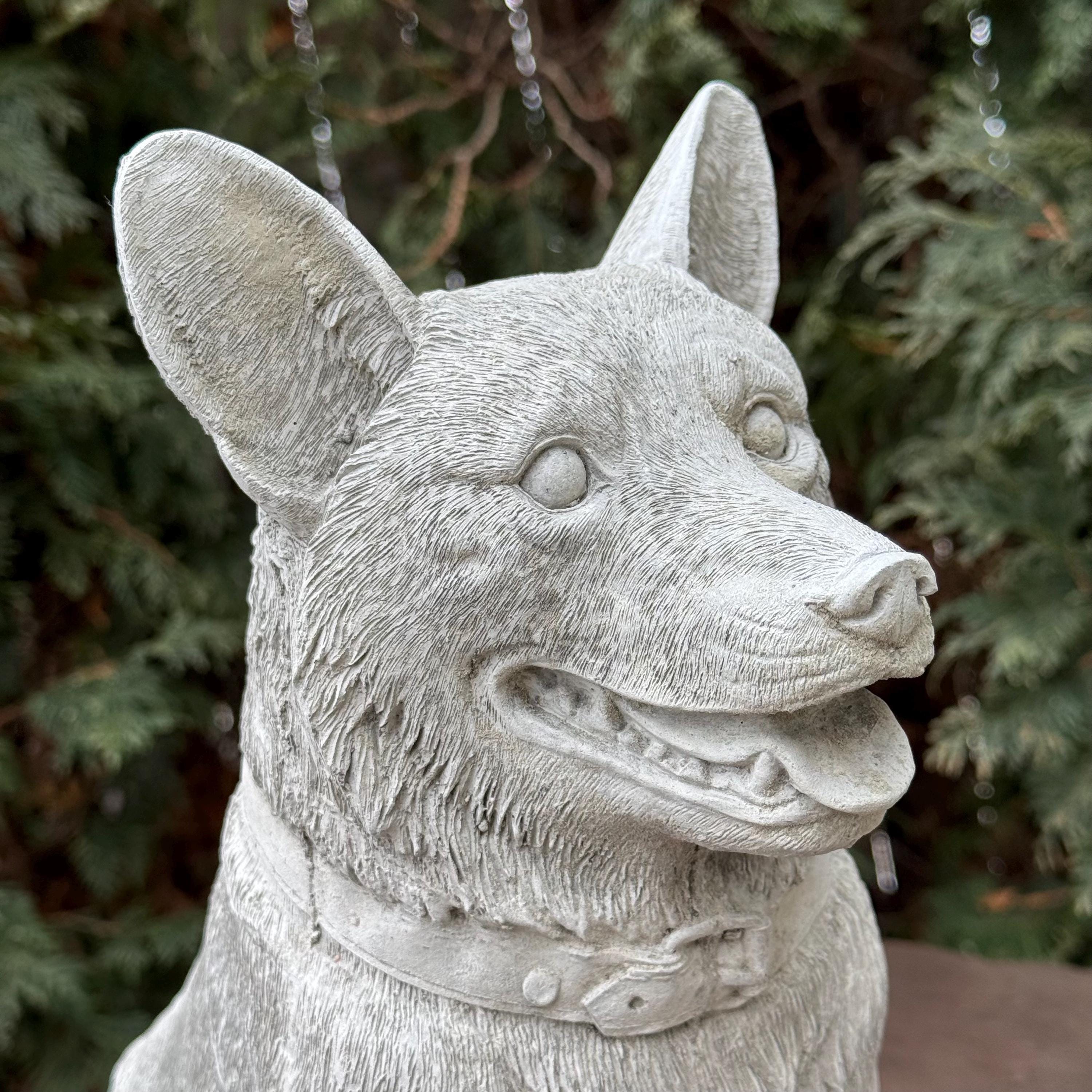 Concrete Corgi Garden Statue 11.5" Hand-Poured Dog Sculpture Pet Memorial Gift Yard Art Decor