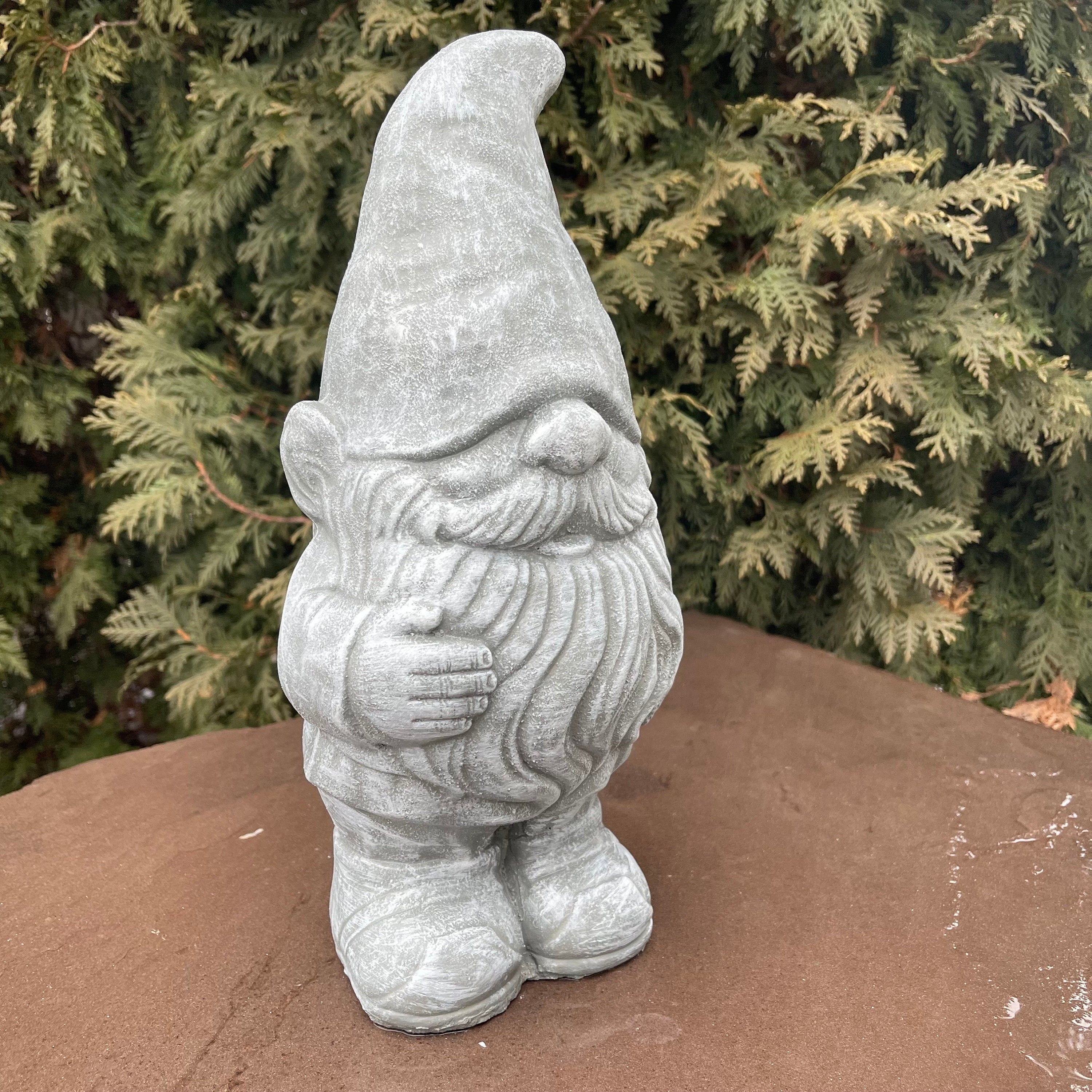 14 Inch Concrete Garden Gnome Statue - Funny Outdoor Lawn Ornament Gift with Hat for Patio Yard Decor