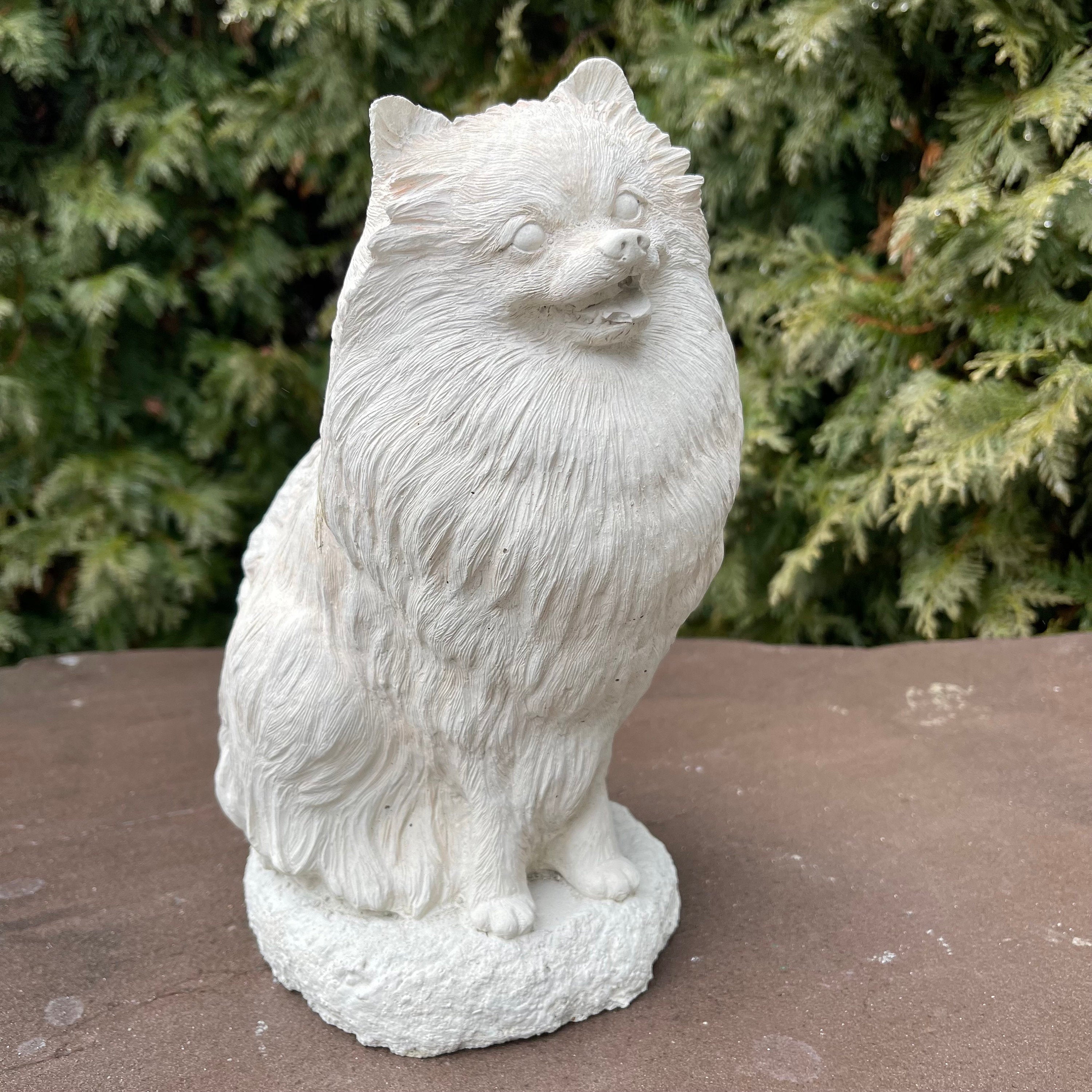 Concrete Pomeranian Garden Statue 10" Handmade Dog Memorial Sculpture Pet Loss Gift Yard Decor