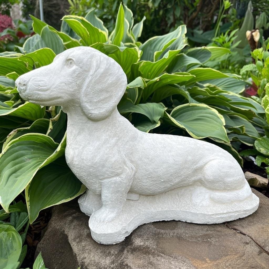 Concrete Dachshund Garden Statue 16 Inch Wiener Dog Memorial Figurine Yard Art Lawn Ornament Pet Sculpture