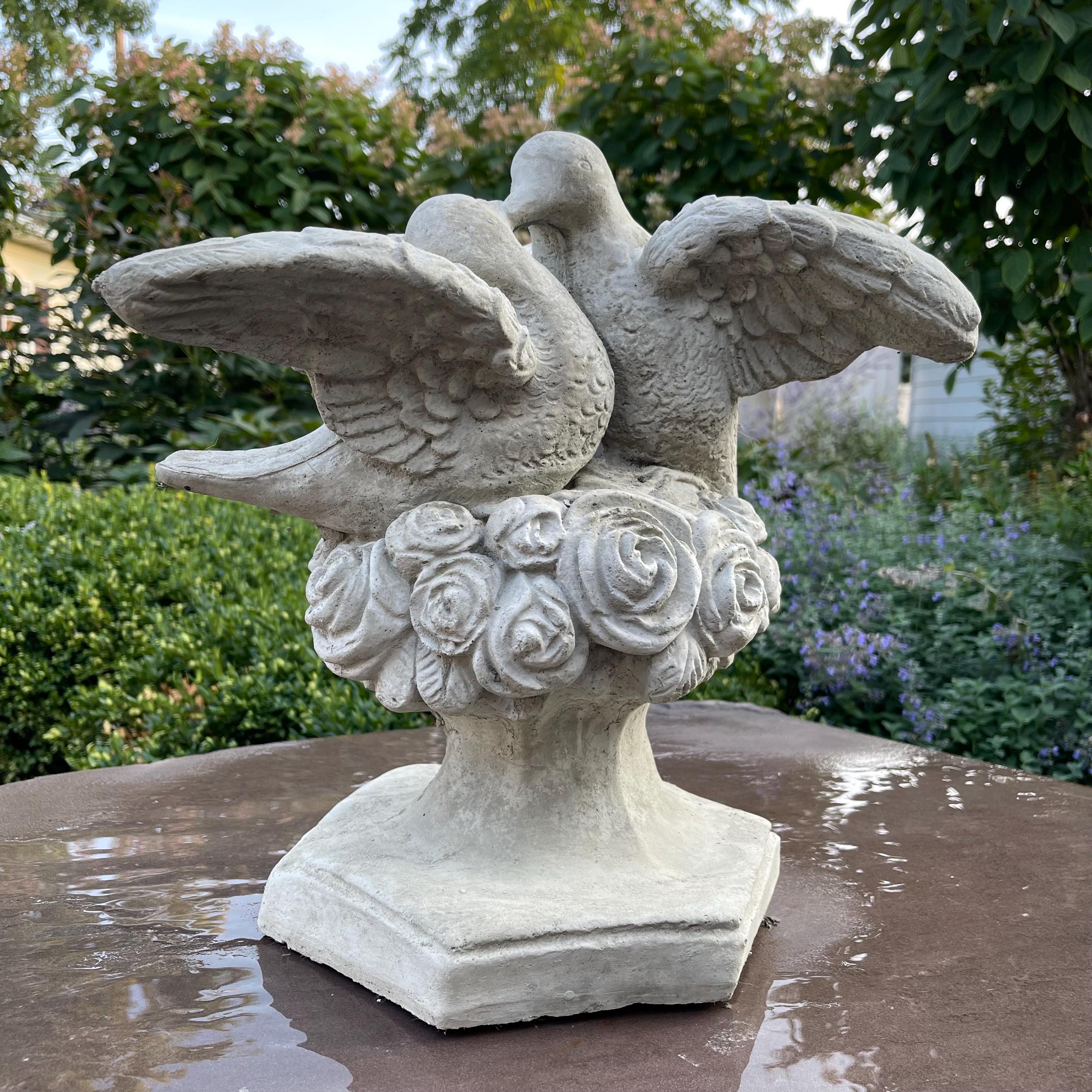 Kissing Doves Concrete Fountain Top 14" Love Birds Cement Fountain Topper