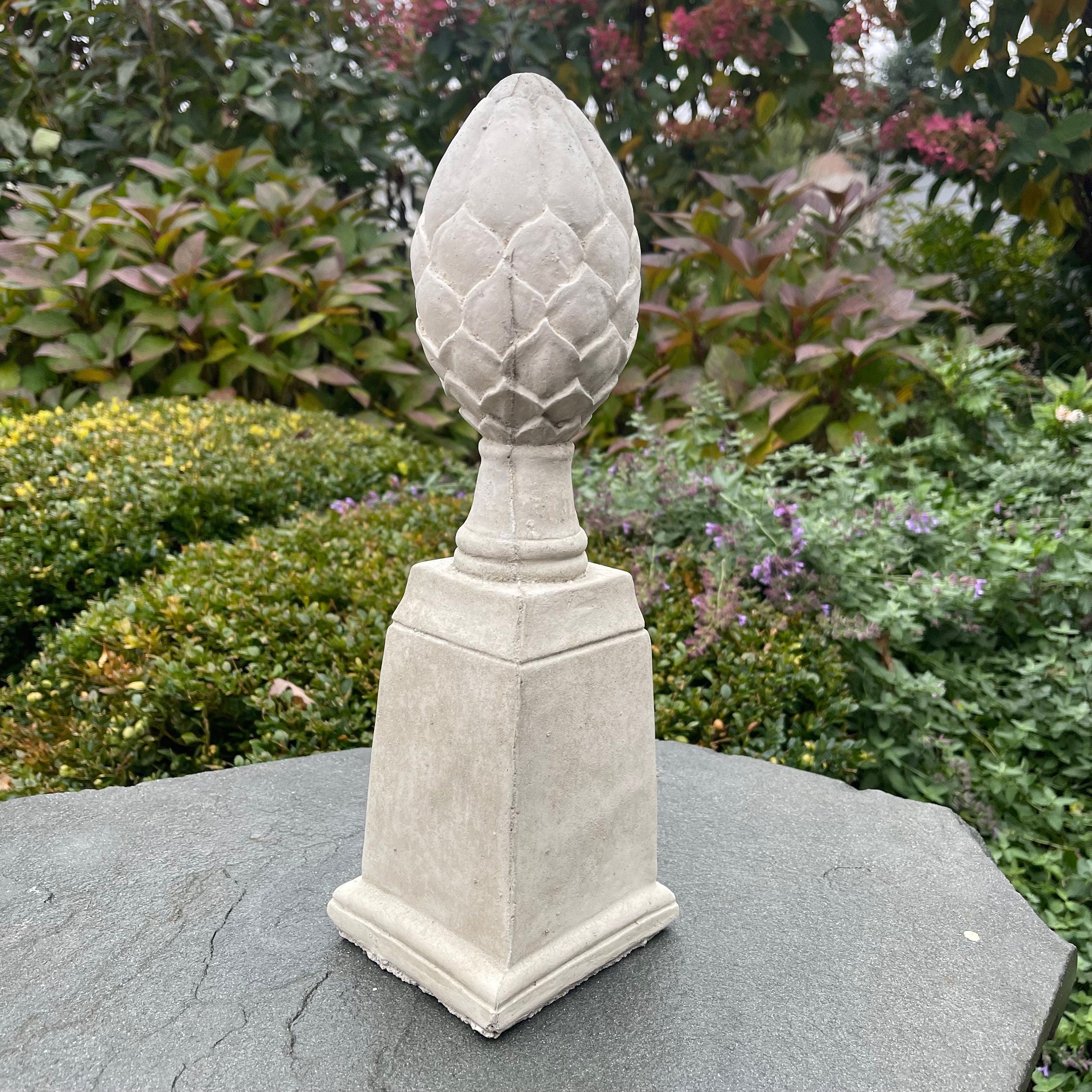 Artichoke Finial Statue 14 Inch Concrete Garden Sculpture Decorative Outdoor Accent Architectural Ornament