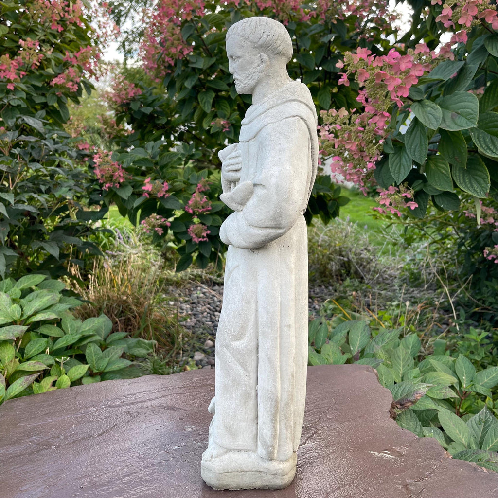 24 Inch Concrete Saint Francis Statue with Birds Catholic Garden Religious Sculpture Yard Decor Lawn Ornament Gift