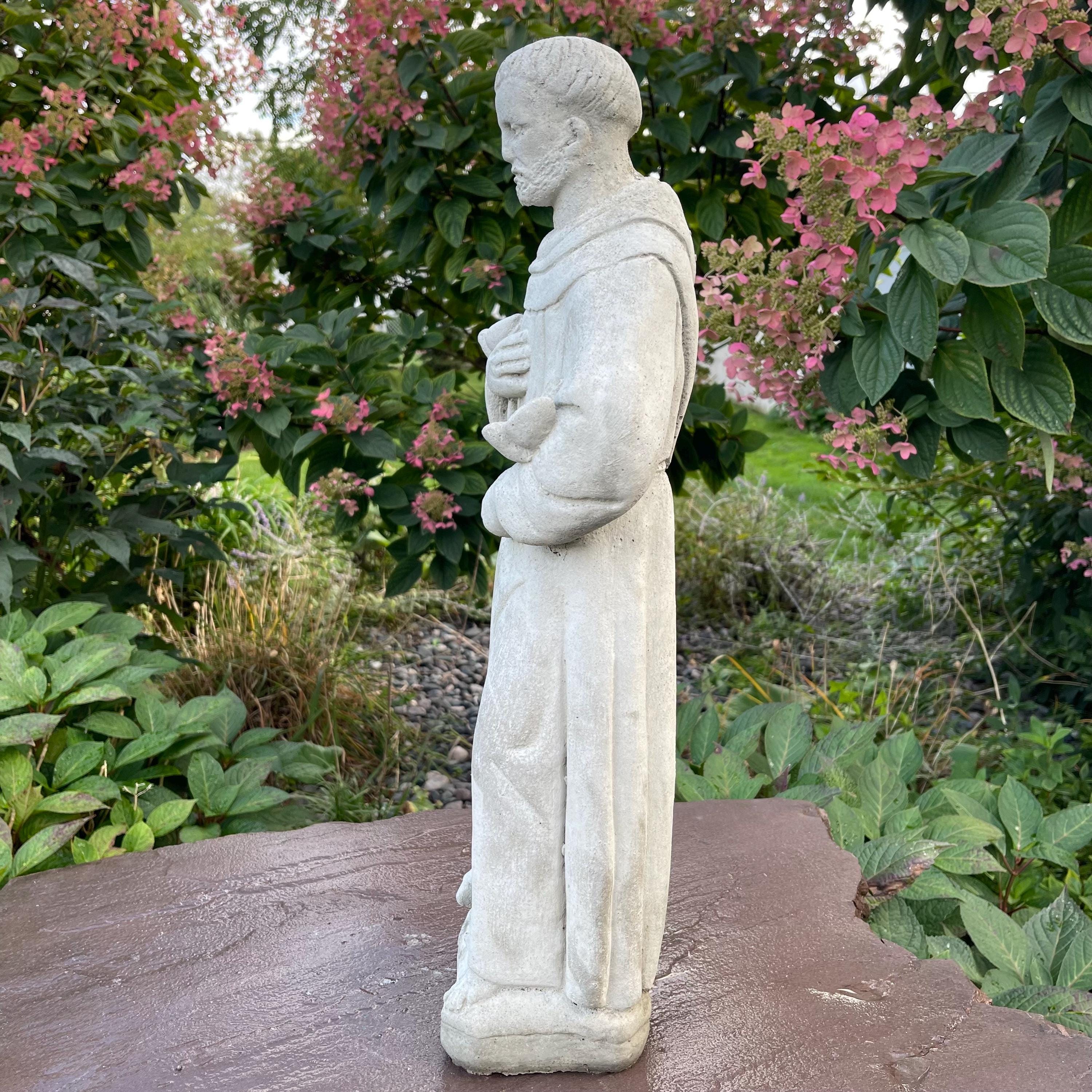 24 Inch Concrete Saint Francis Statue with Birds Catholic Garden Religious Sculpture Yard Decor Lawn Ornament Gift