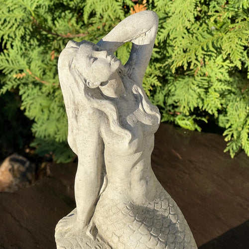 15 inch Concrete Mermaid Sculpture: Coastal Garden Statue Decor Ocean Themed Yard Art Lawn Ornament Gift
