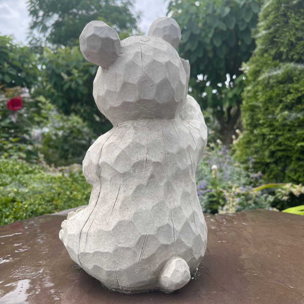 Concrete Garden Bear Statue with Welcome Sign 12 Inch Sitting Sculpture Yard Decor Lawn Ornament Animal Art Gift