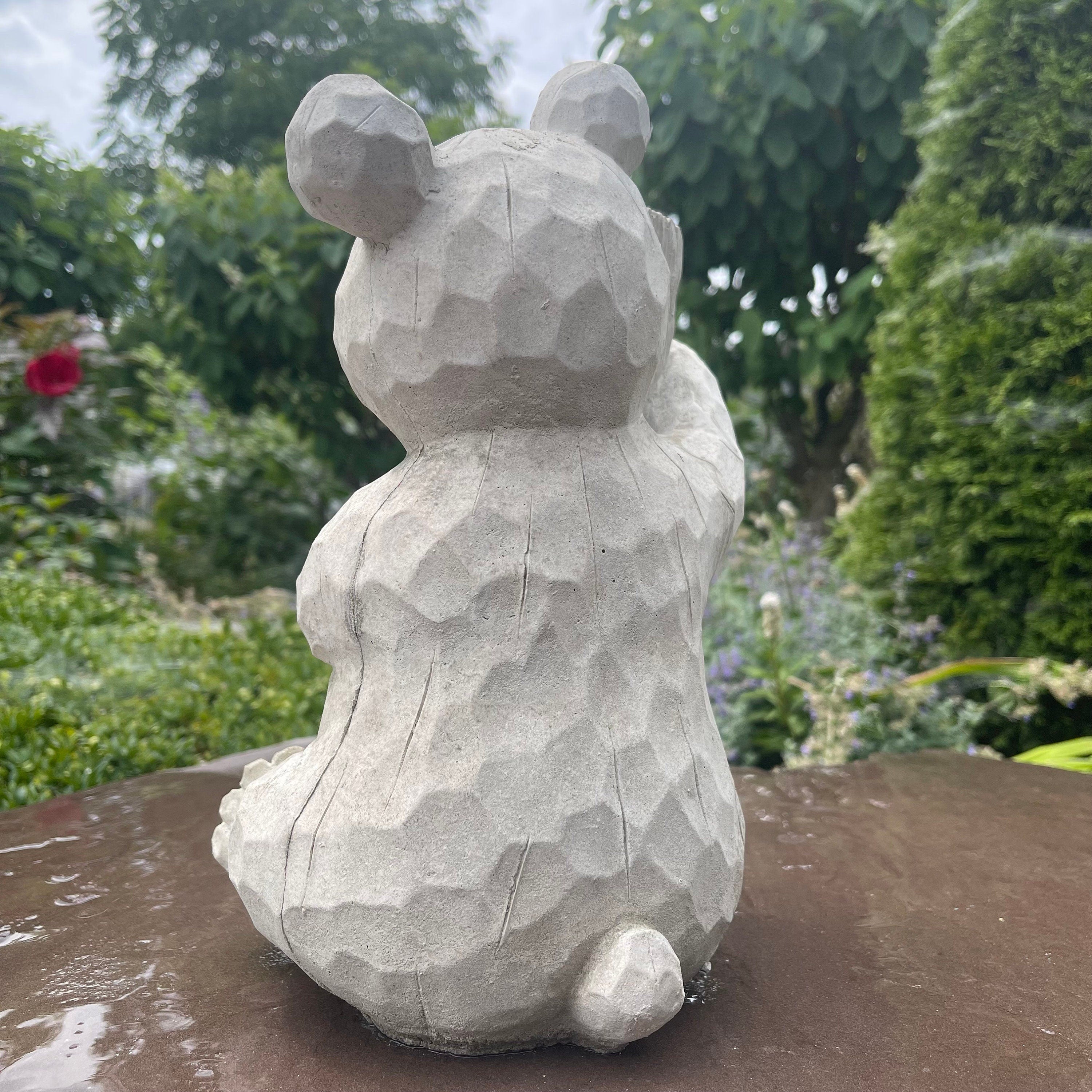 Concrete Garden Bear Statue with Welcome Sign 12 Inch Sitting Sculpture Yard Decor Lawn Ornament Animal Art Gift