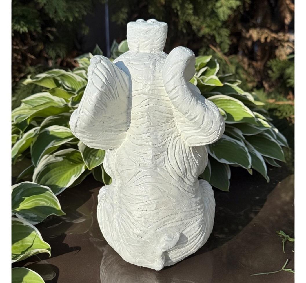 Concrete Elephant Garden Fountain Spout - 10 Inch Painted Water Feature Outdoor Statue Spitter