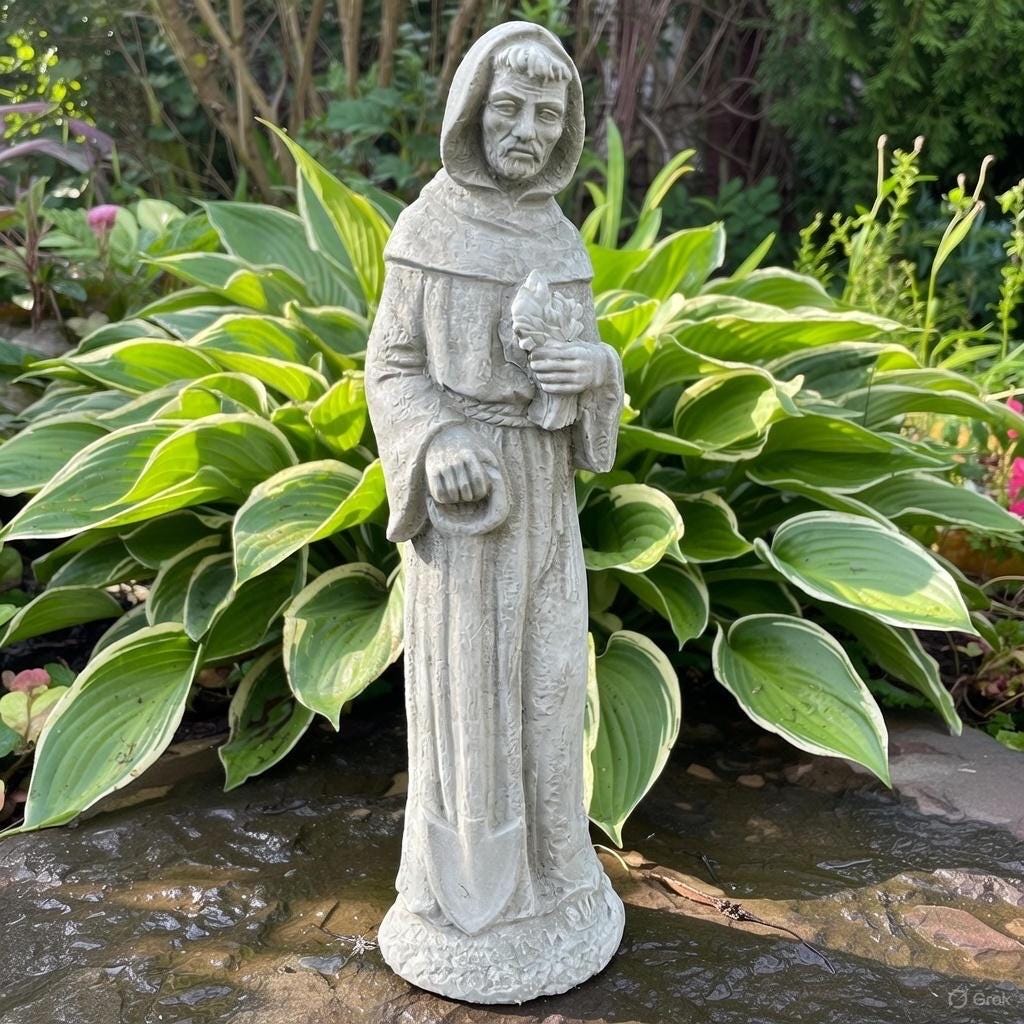 Saint Fiacre Garden Statue 15" Catholic Patron Concrete Outdoor Religious Yard Art Sculpture Decor