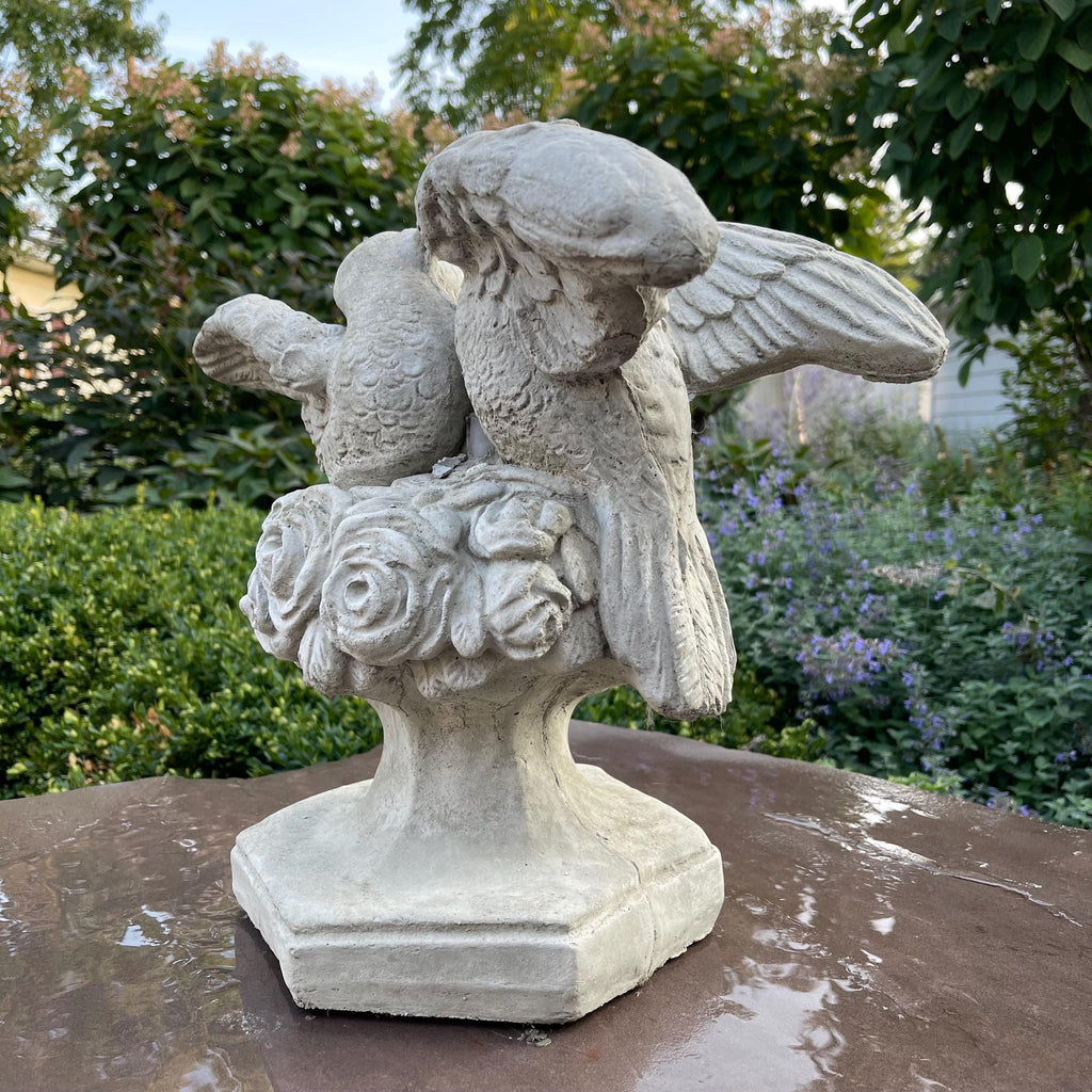 Kissing Doves Concrete Fountain Top 14" Love Birds Cement Fountain Topper