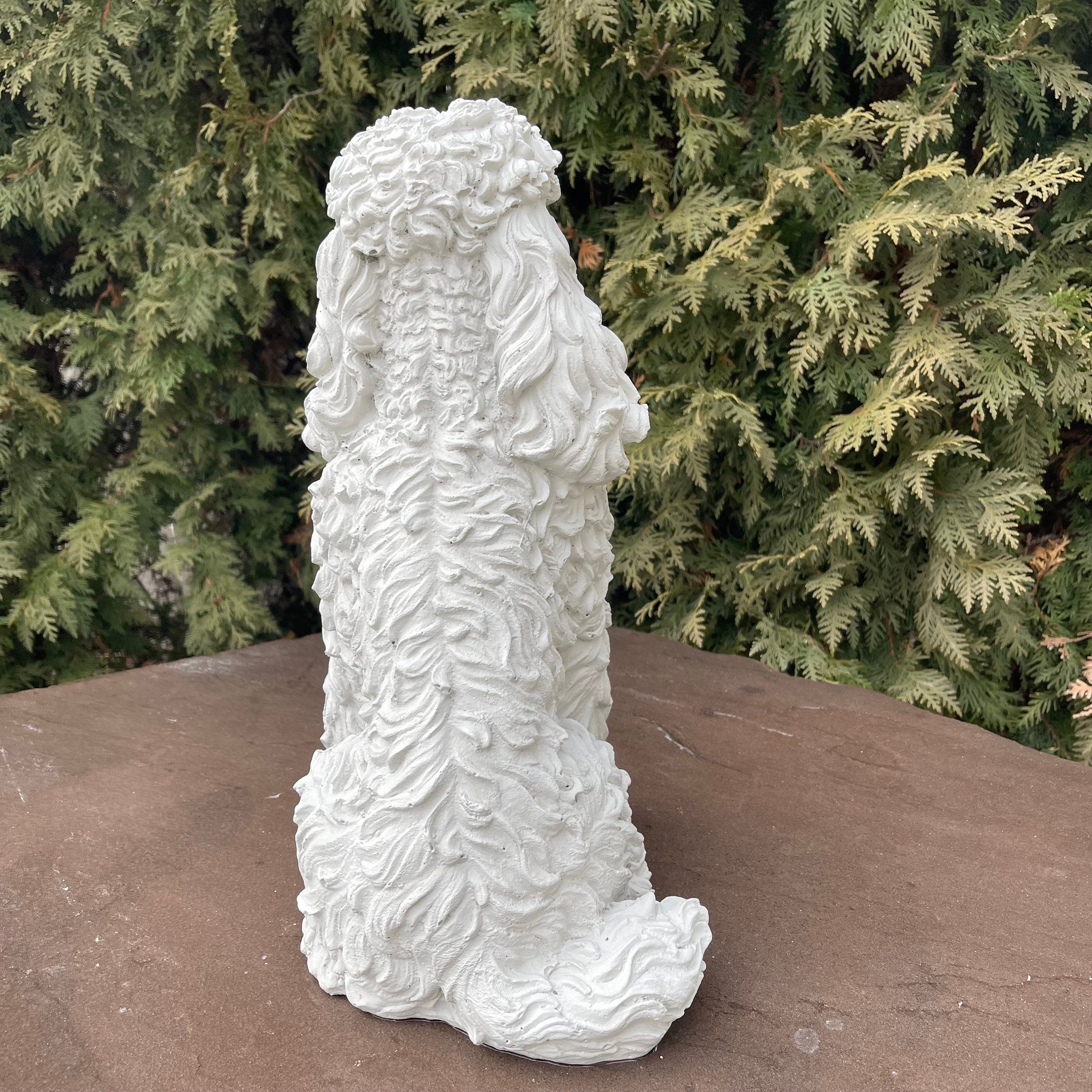 Concrete Poodle Garden Statue 14 Inch Outdoor Dog Sculpture Yard Decor Memorial Pet Art Lawn Ornament Gift
