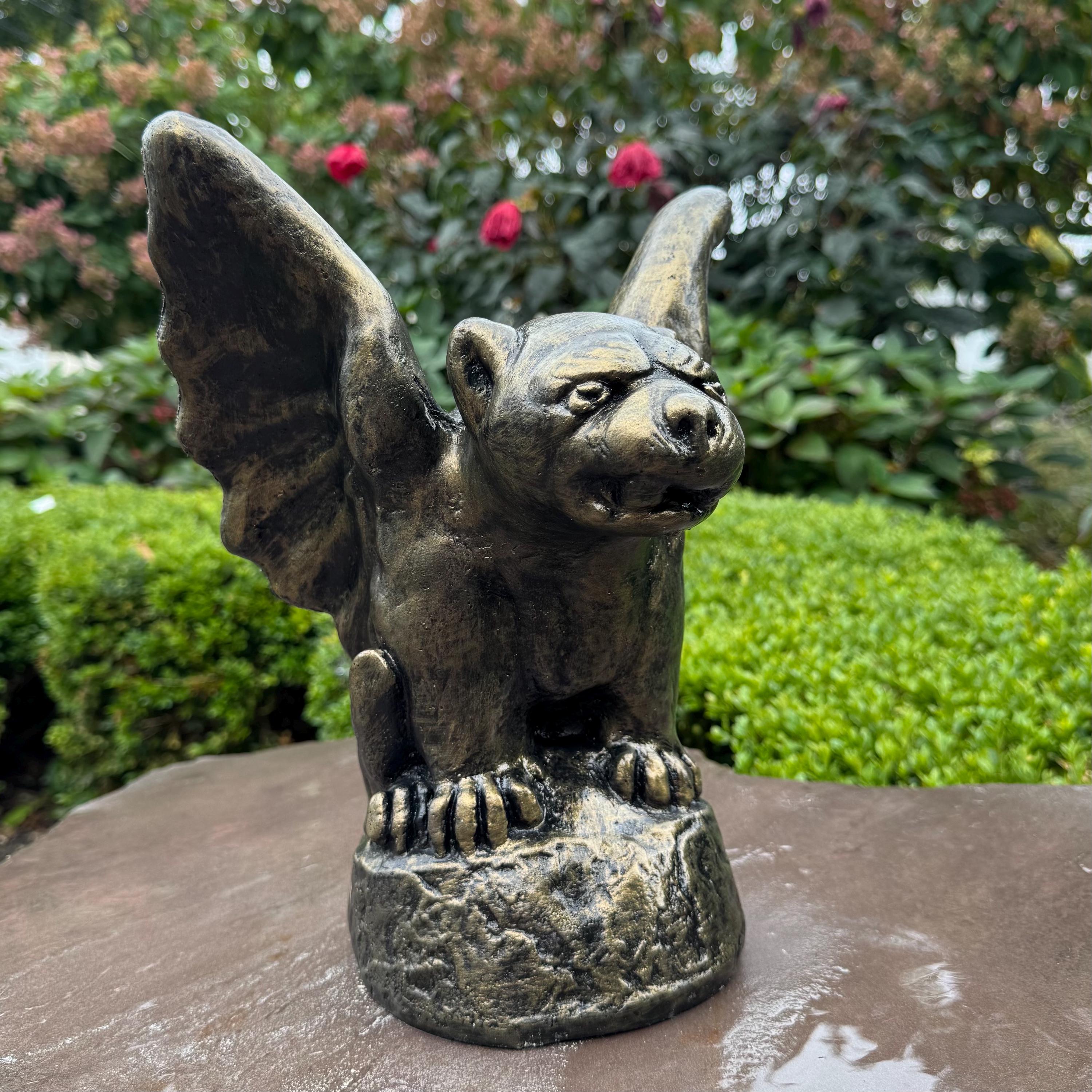 11 inch Concrete Gargoyle Statue - Gothic Garden Sculpture, Halloween Decor, Spooky Yard Ornament Gift