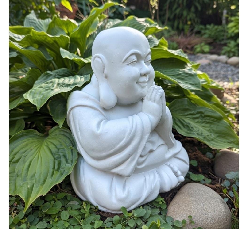 10 Inch Painted Concrete Buddha Meditation Statue - Happy Laughing Figurine for Outdoor Garden Zen Decor