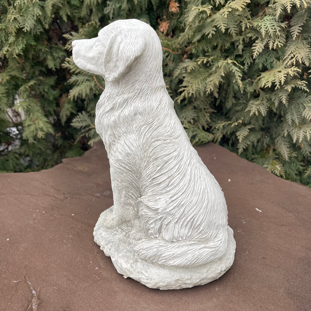 Concrete Golden Retriever Memorial Statue 11" Garden Sculpture Pet Loss Gift Dog Art Yard Decor Ornament