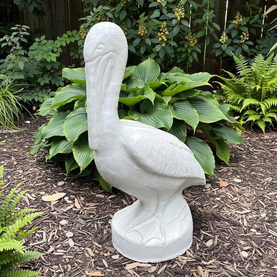 Large Concrete Pelican Statue 20" Coastal Garden Bird Decor Heavy Outdoor Cement Nautical Yard Art