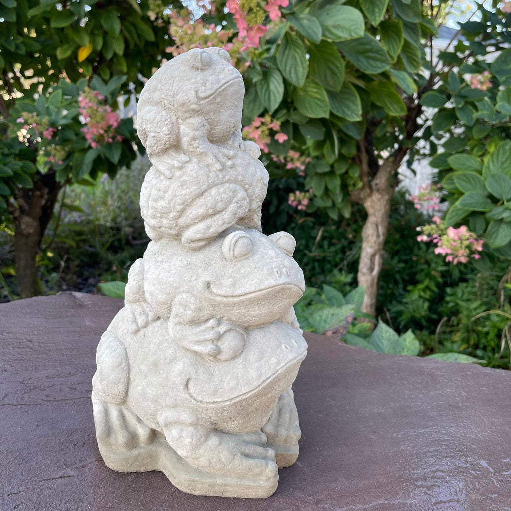 Concrete Frog Stack Statue 13 Inch Outdoor Garden Sculpture Stacked Totem Pole Yard Art Lawn Ornament Zen Decor Gift