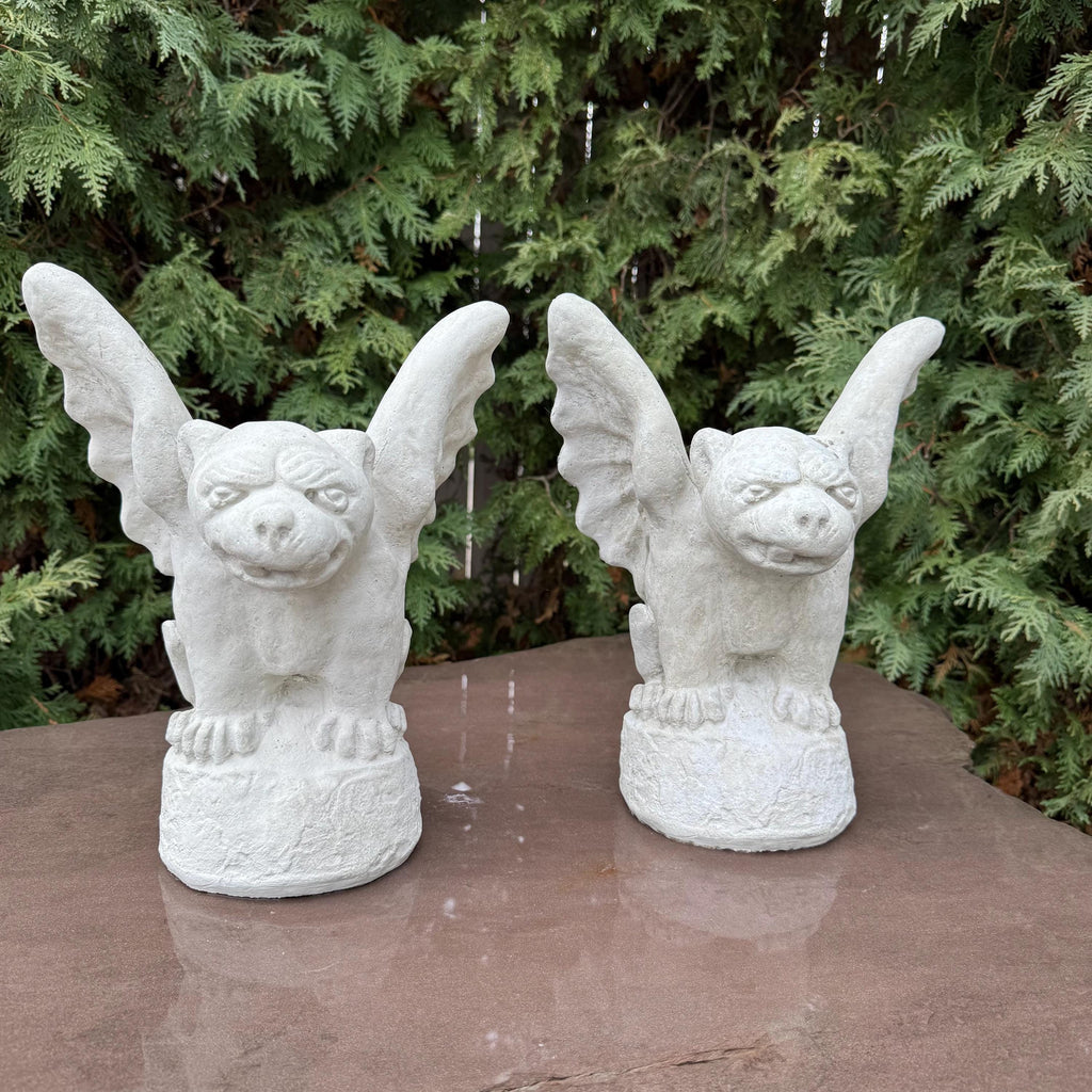 Gothic Gargoyle Garden Statue Pair 13" Concrete Halloween Yard Decor Winged Sculpture Ornament Gift