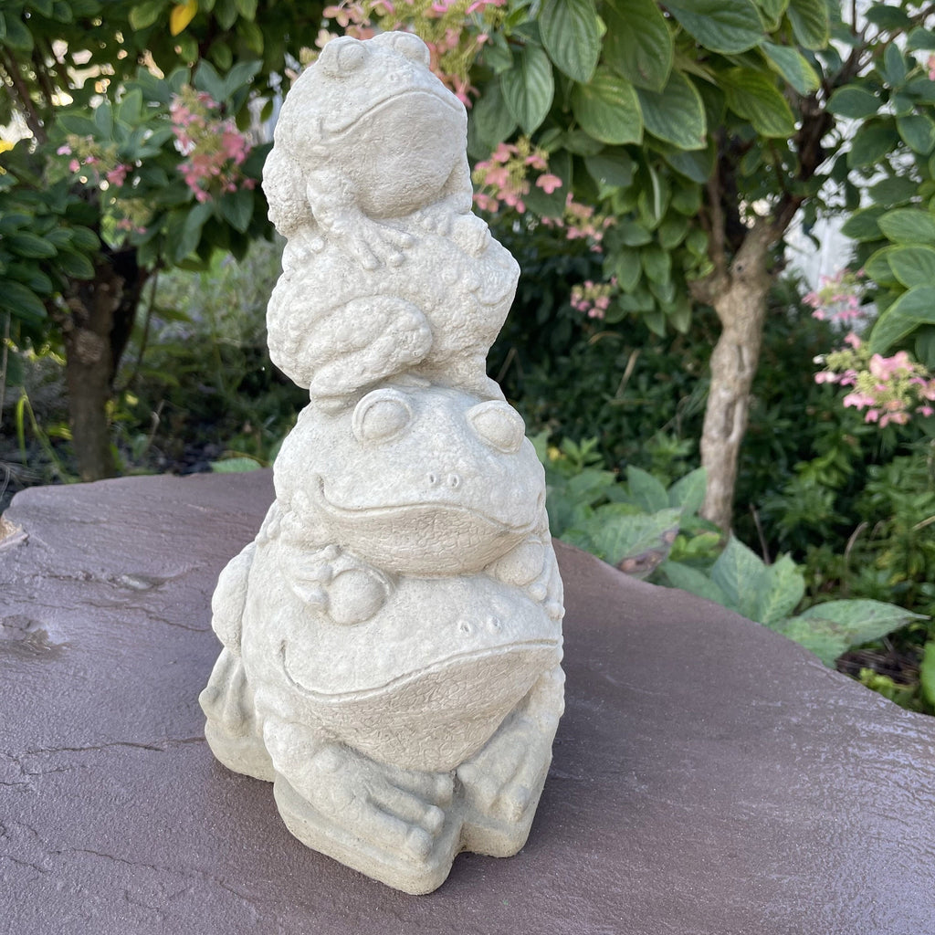 Concrete Frog Stack Statue 13 Inch Outdoor Garden Sculpture Stacked Totem Pole Yard Art Lawn Ornament Zen Decor Gift