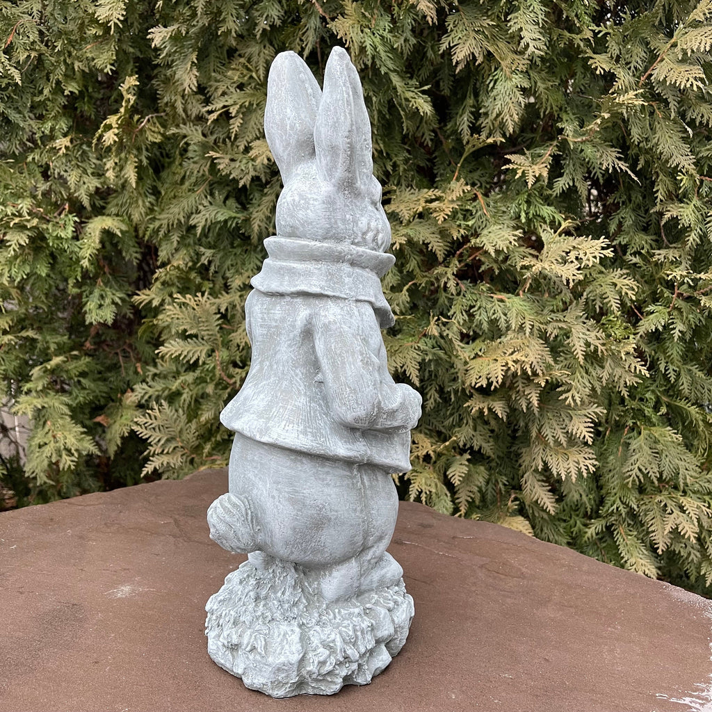 Large Concrete Rabbit Statue 16 Inch Modern Garden Bunny Sculpture with Flowers Yard Art Lawn Ornament