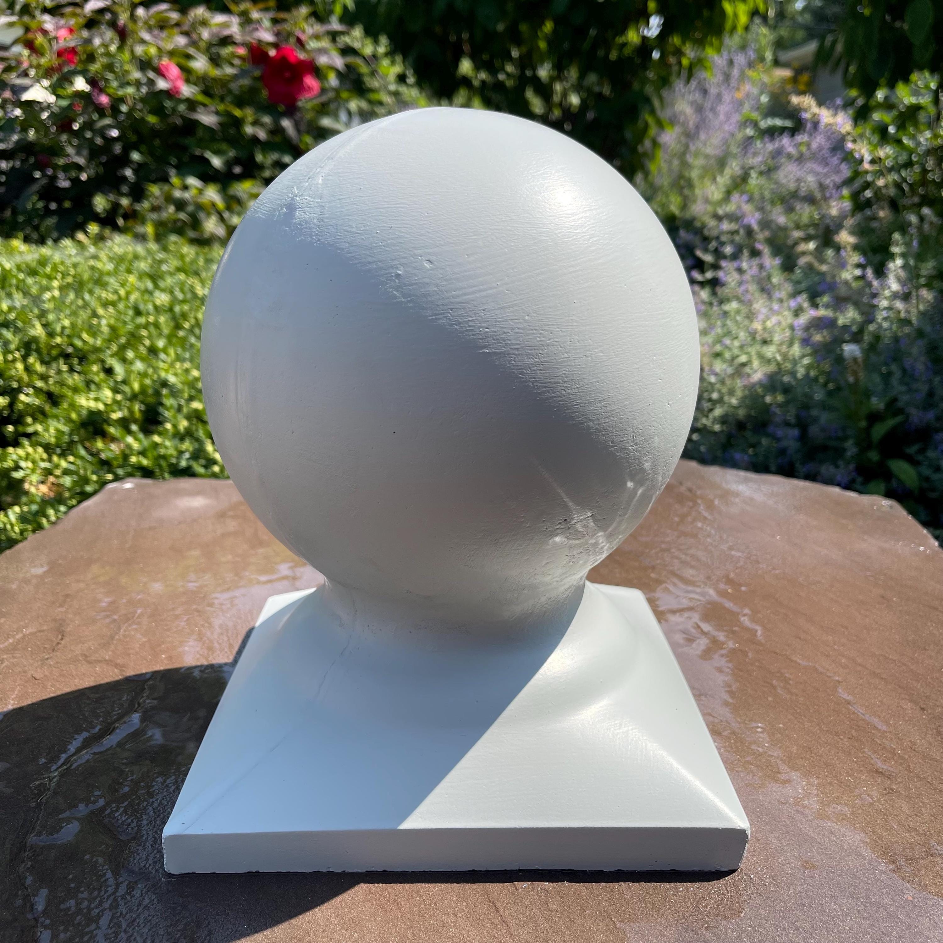 Concrete Ball Garden Statue: 11 Inch Painted Cement Sphere Finial Capstone Pier Cap Yard Decor Sculpture