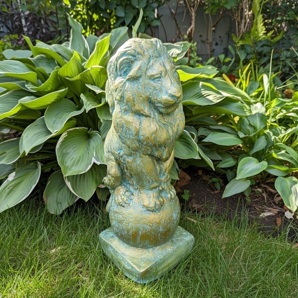 Bronze Finish Concrete Lion Statue 18" Garden Sculpture Outdoor Yard Art Lawn Ornament Animal Figure Home Decor