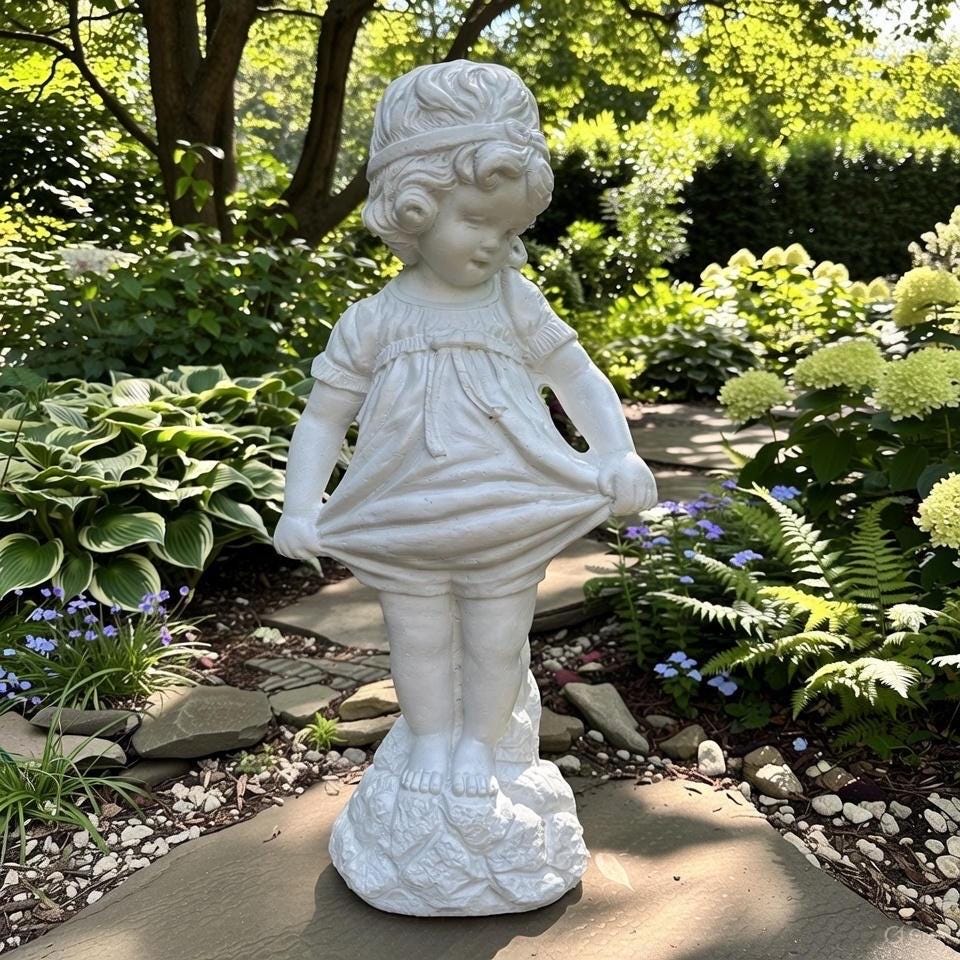 22 inch Bashful Betty Concrete Garden Statue Girl Lawn Ornament Yard Art Sculpture Decor Gift