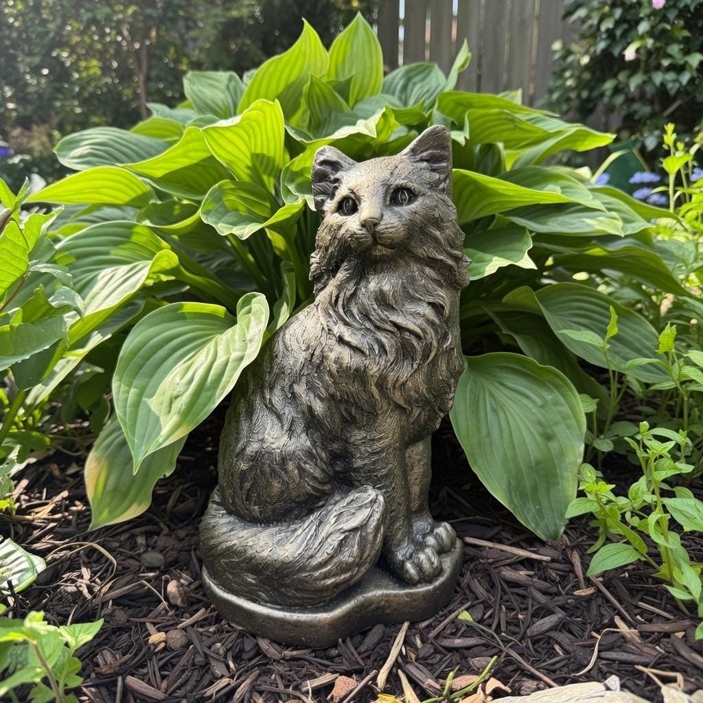 Black Cat Garden Statue 12" Black Cat Statue For Garden